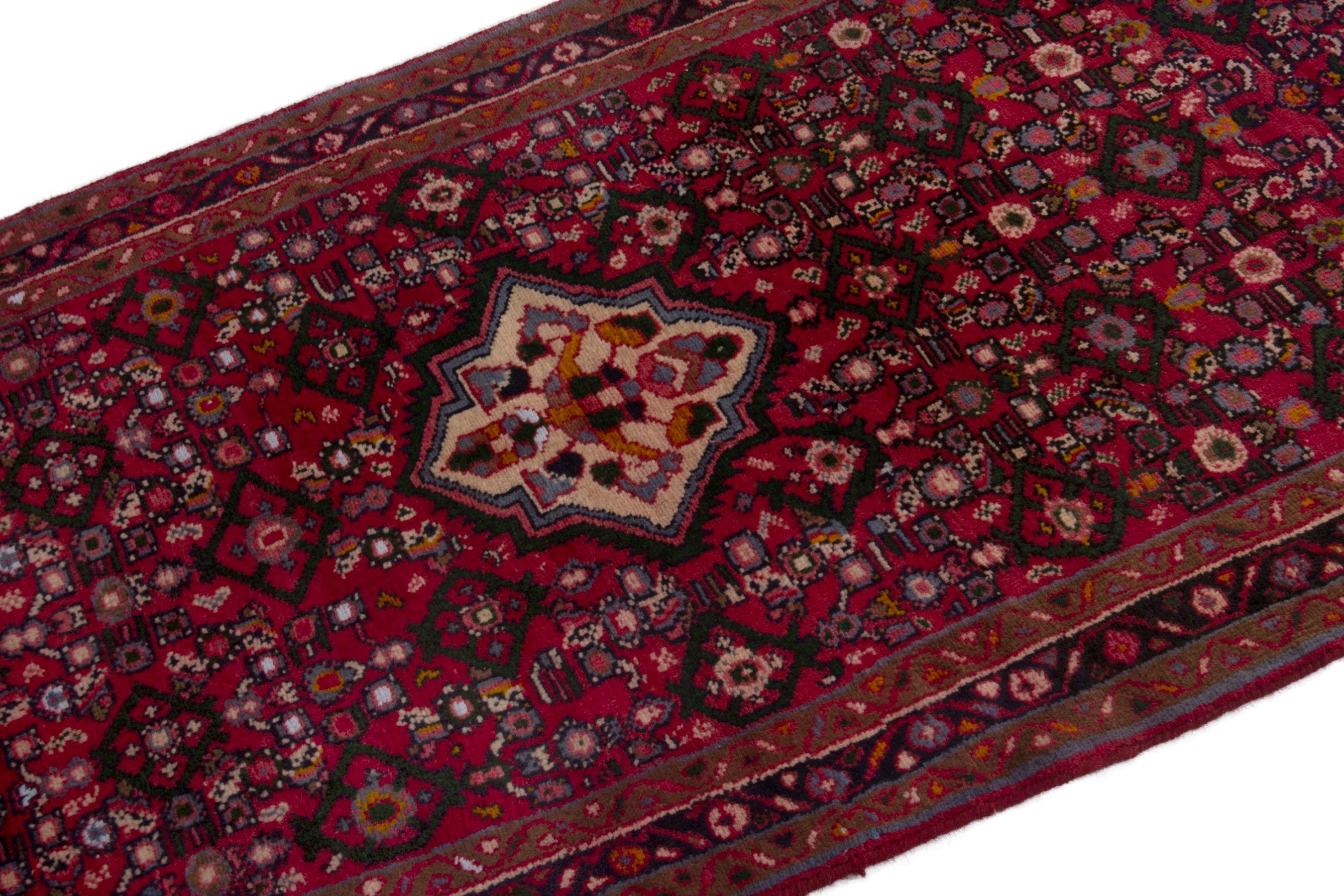 Persian Hamedan runner rug in deep red and burgundy, view 7 of 17