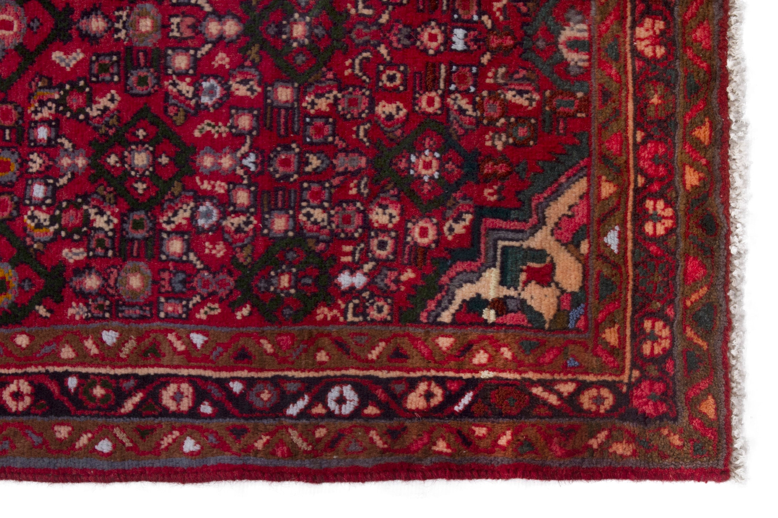 Persian Hamedan runner rug in deep red and burgundy, view 9 of 17
