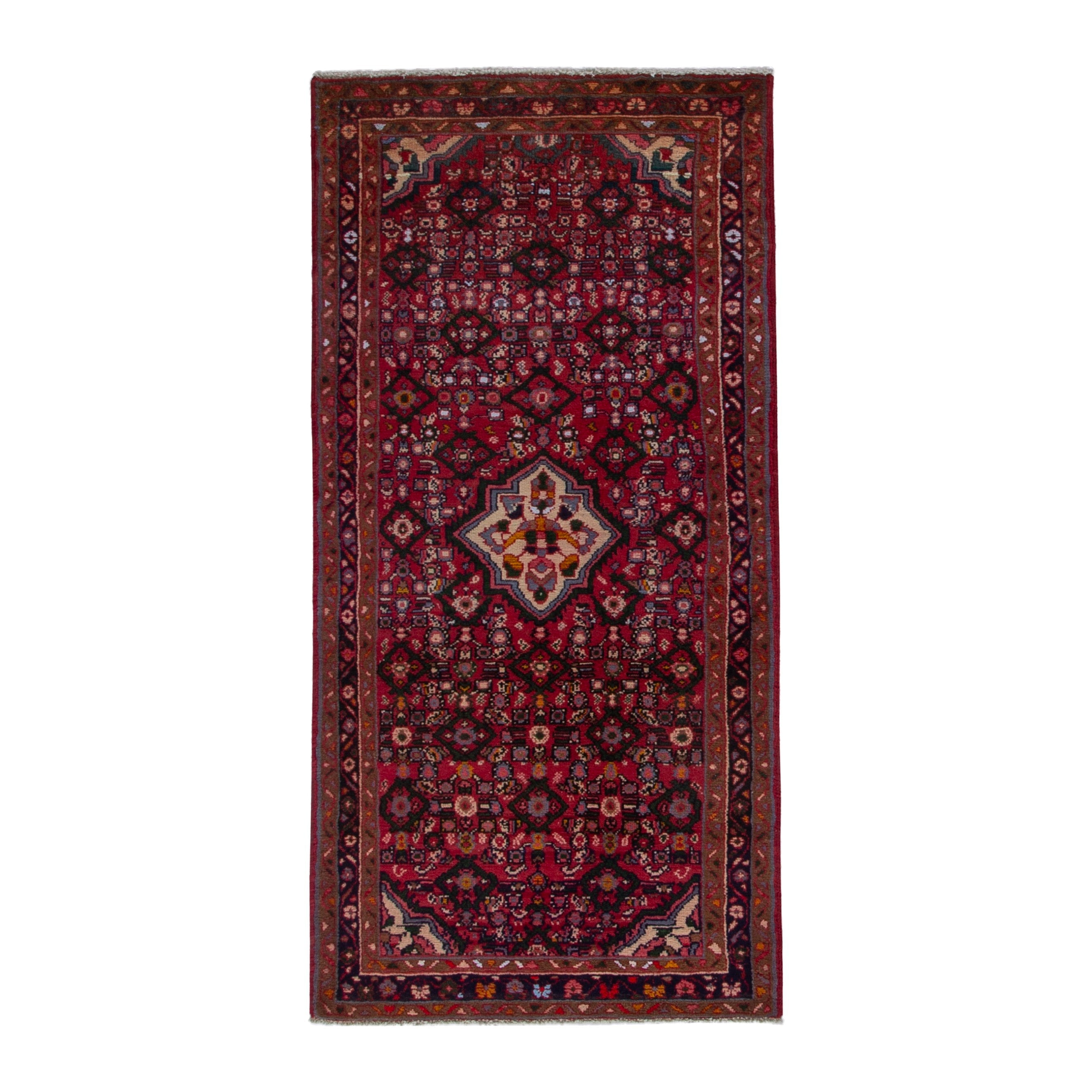 Persian Hamedan runner rug in deep red and burgundy, 3'2" x 6'5"