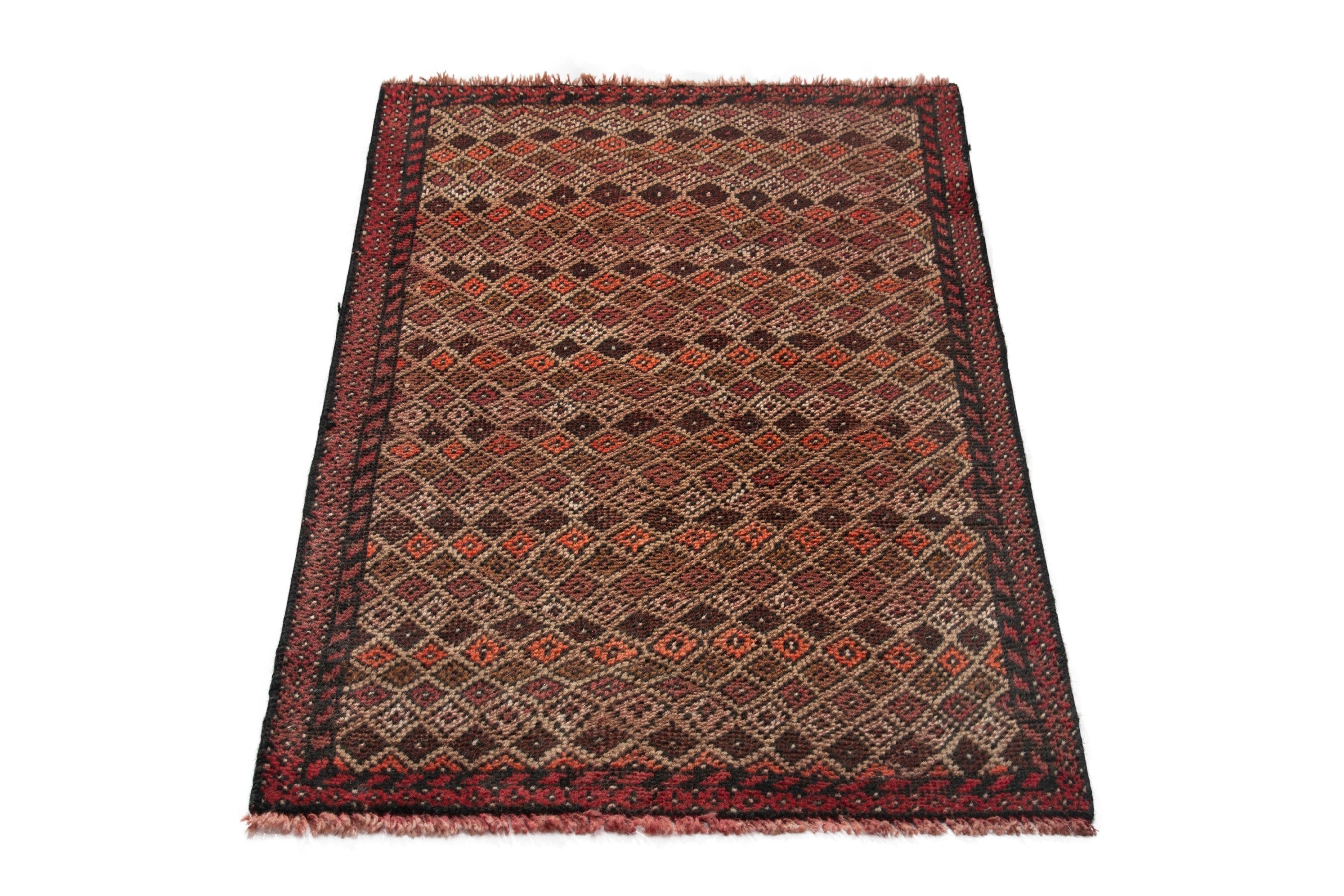Persian Baluch accent rug in tan and rust, view 3 of 17