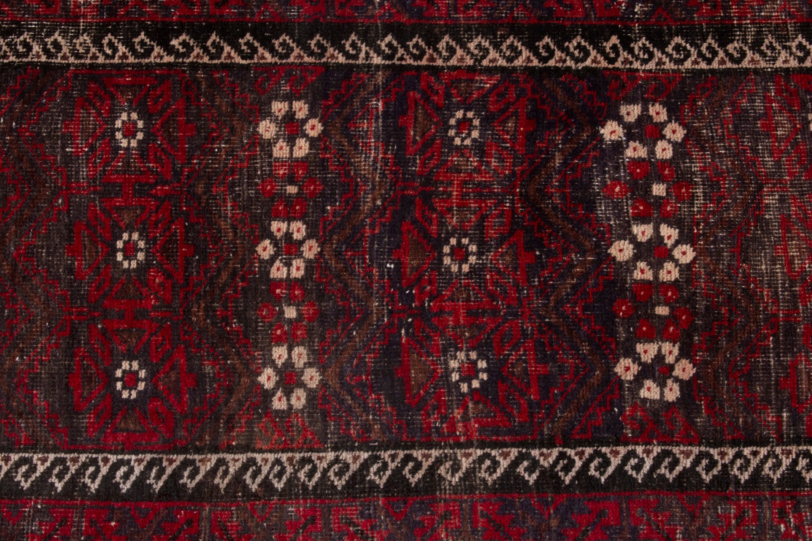 Persian Baluch runner rug in burgundy and deep red, view 13 of 17