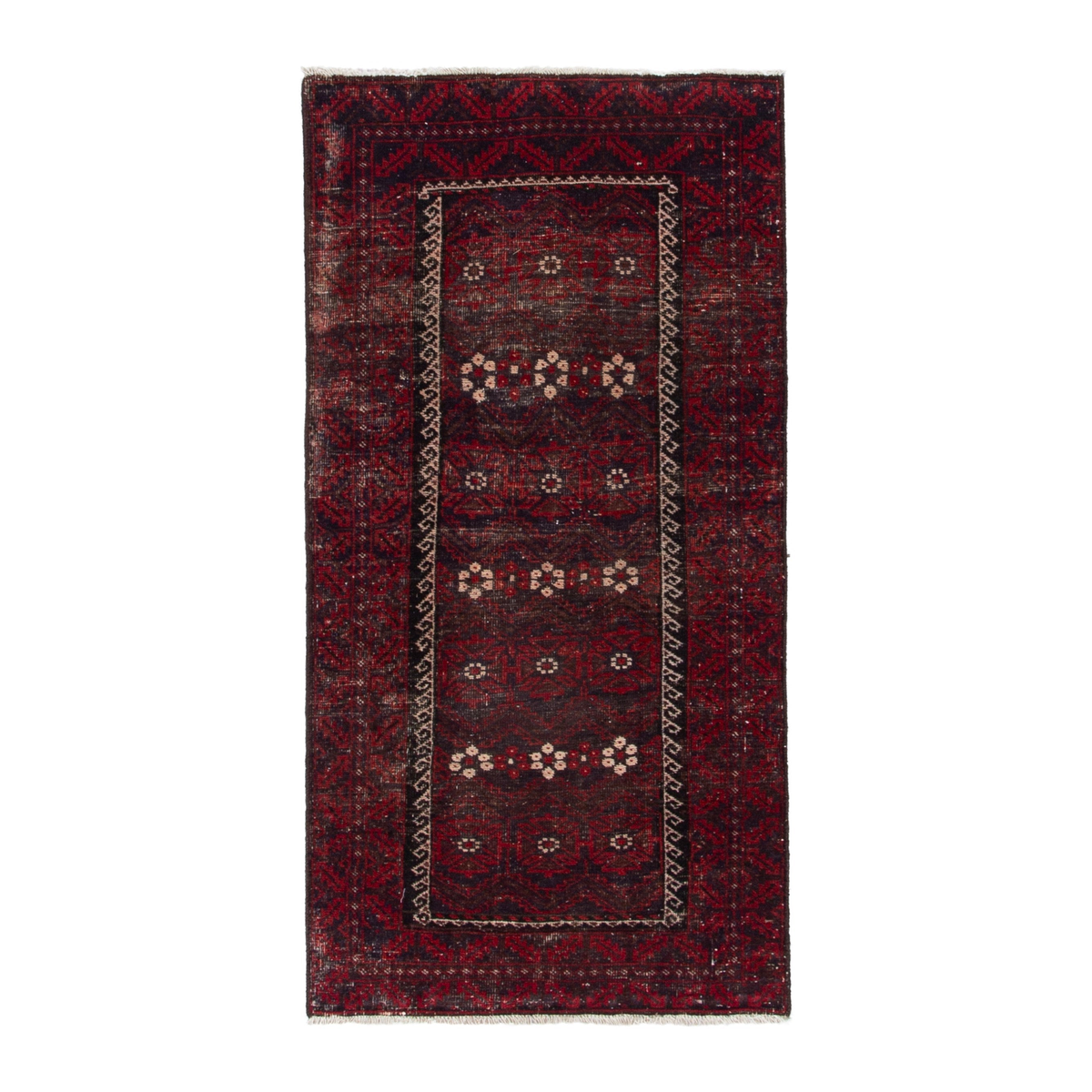 Persian Baluch runner rug in burgundy and deep red, 2'11" x 6'1"