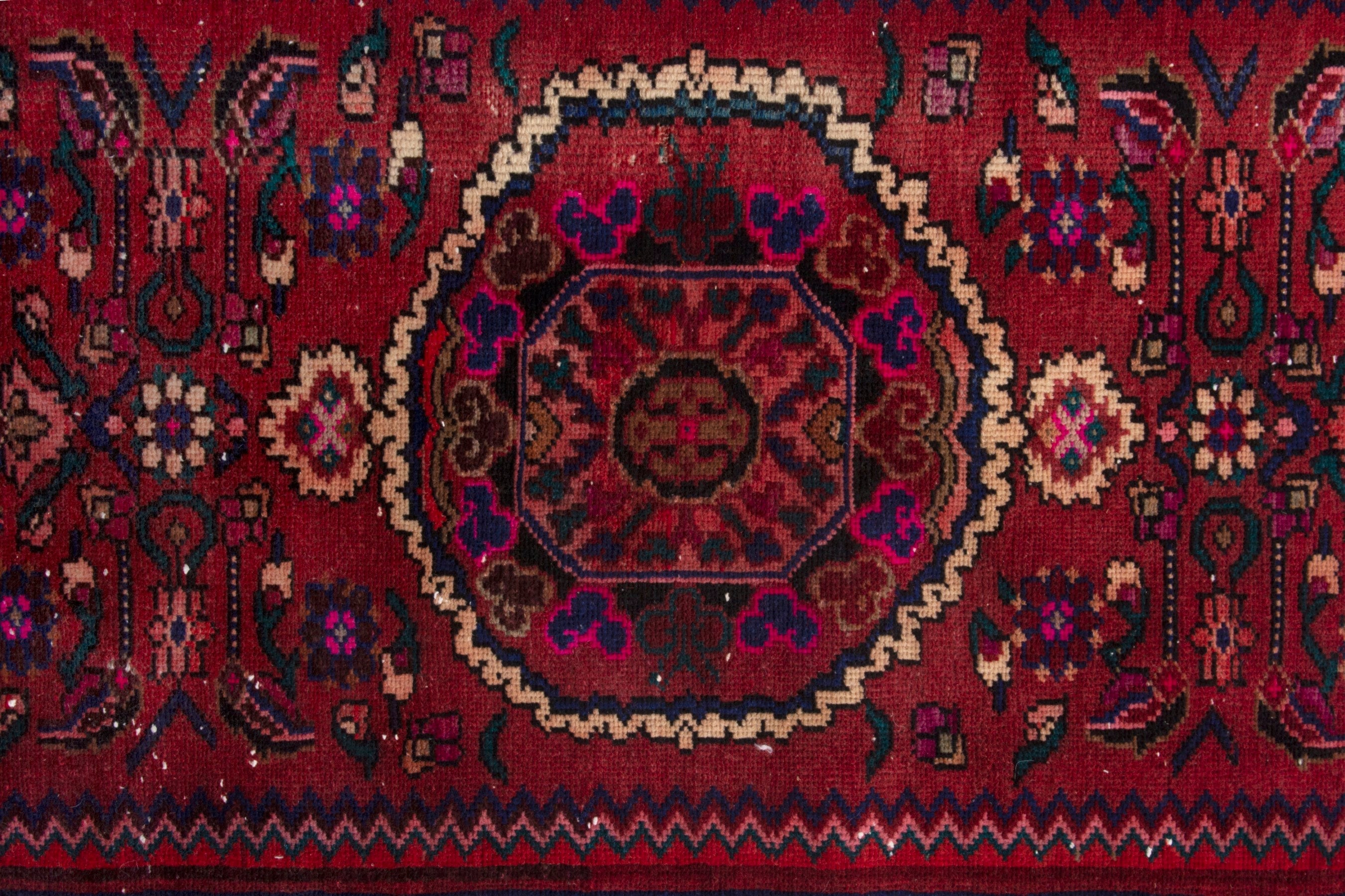 Persian Zanjan runner rug in burgundy and deep red, view 12 of 19