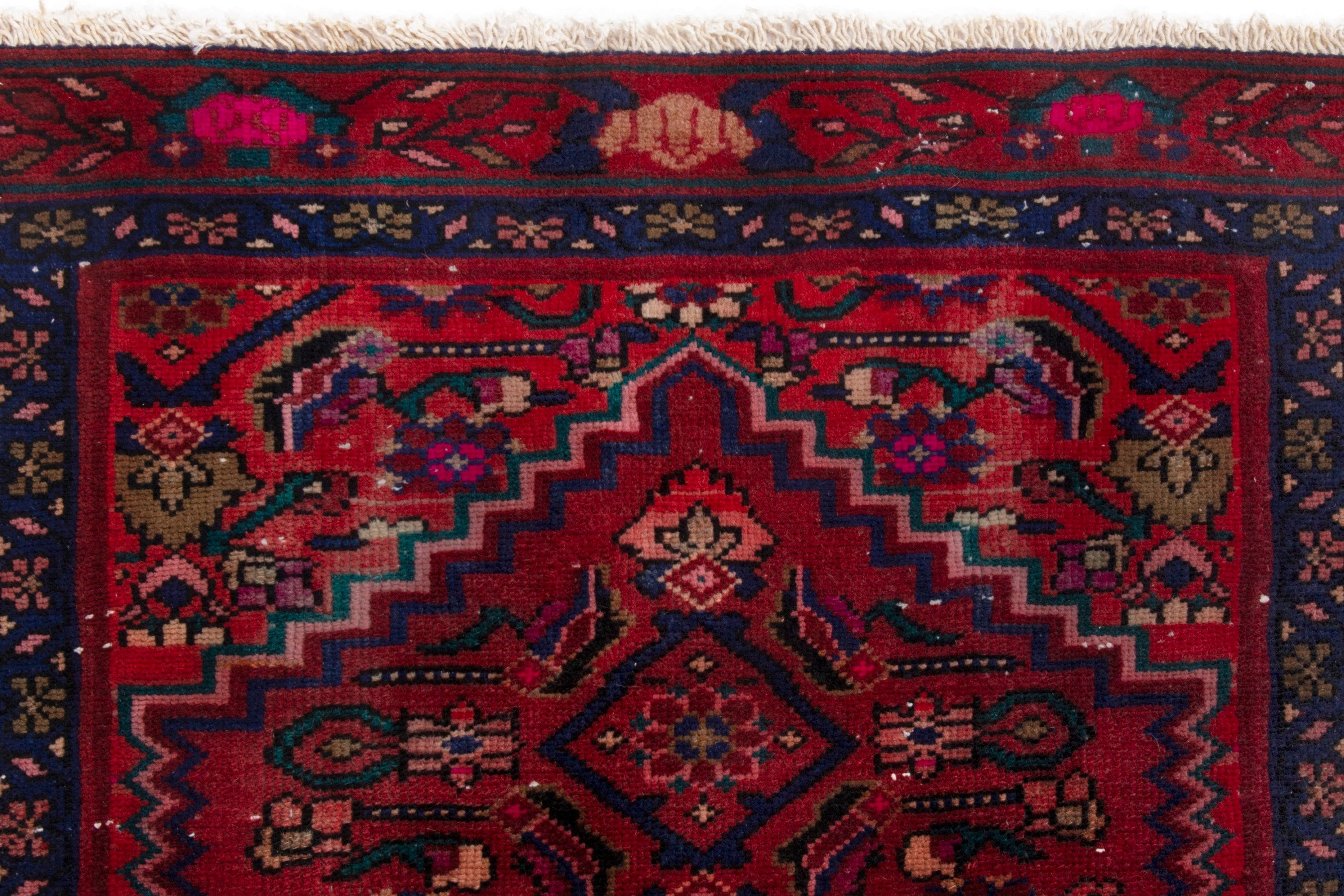 Persian Zanjan runner rug in burgundy and deep red, view 13 of 19