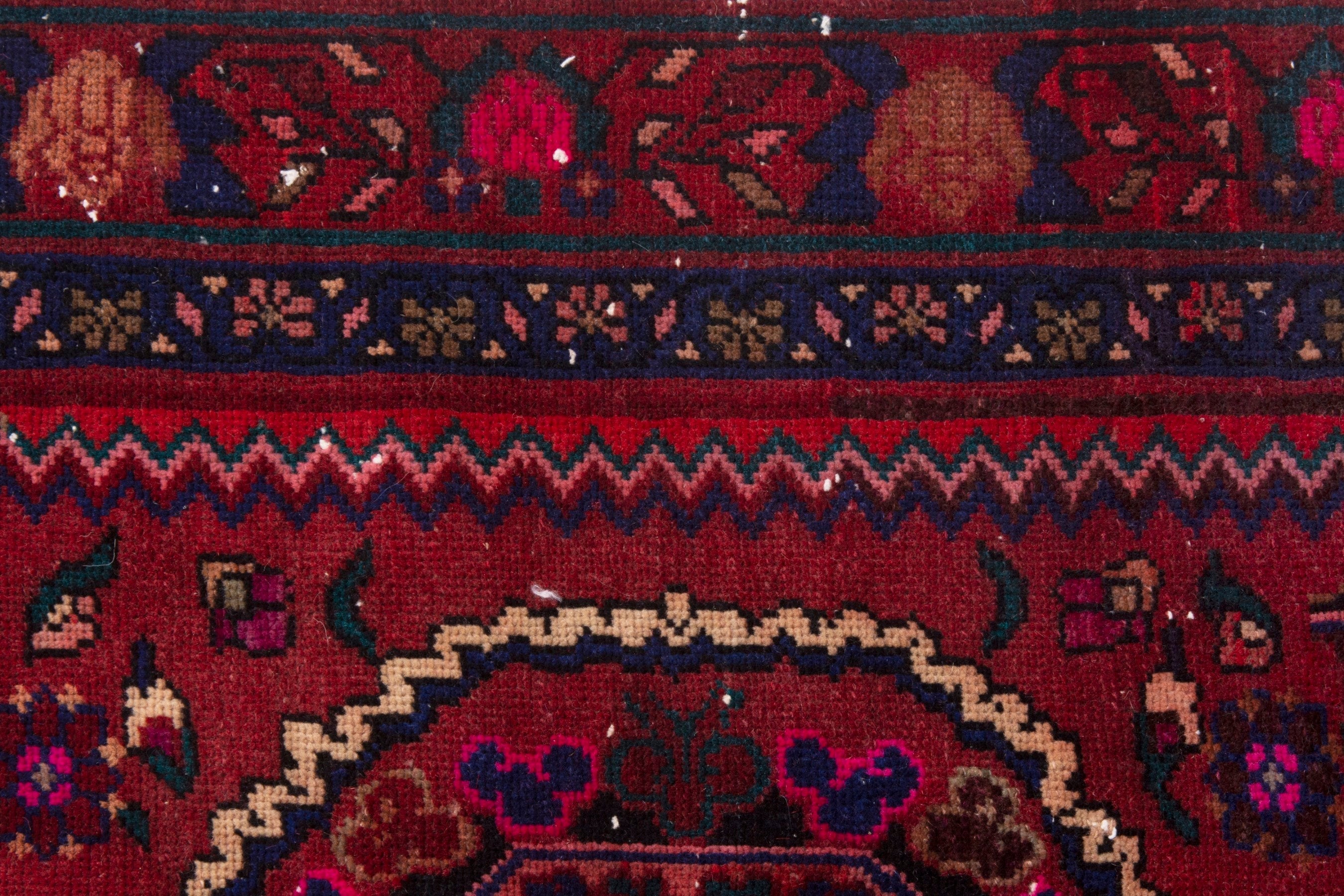 Persian Zanjan runner rug in burgundy and deep red, view 14 of 19