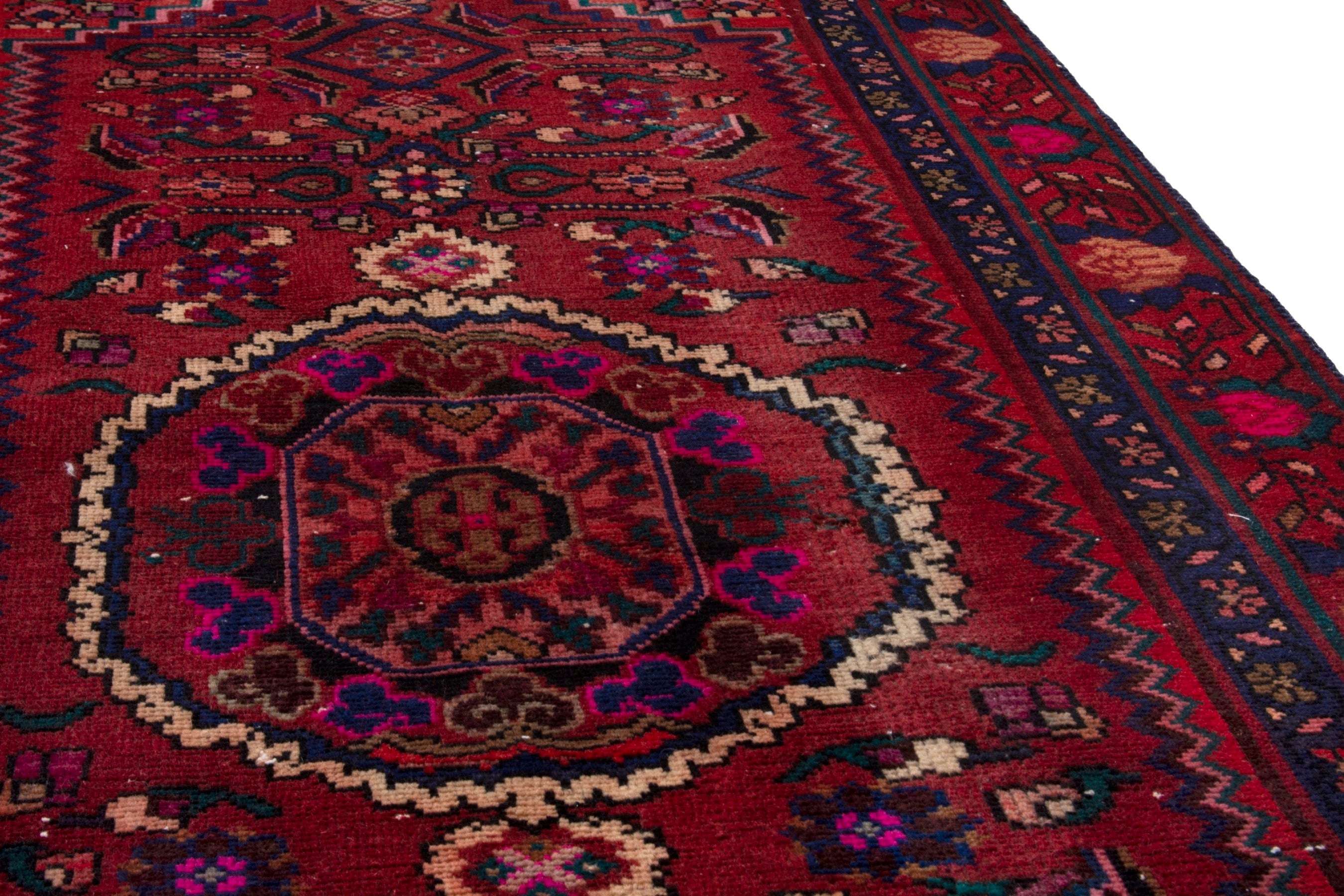 Persian Zanjan runner rug in burgundy and deep red, view 7 of 19