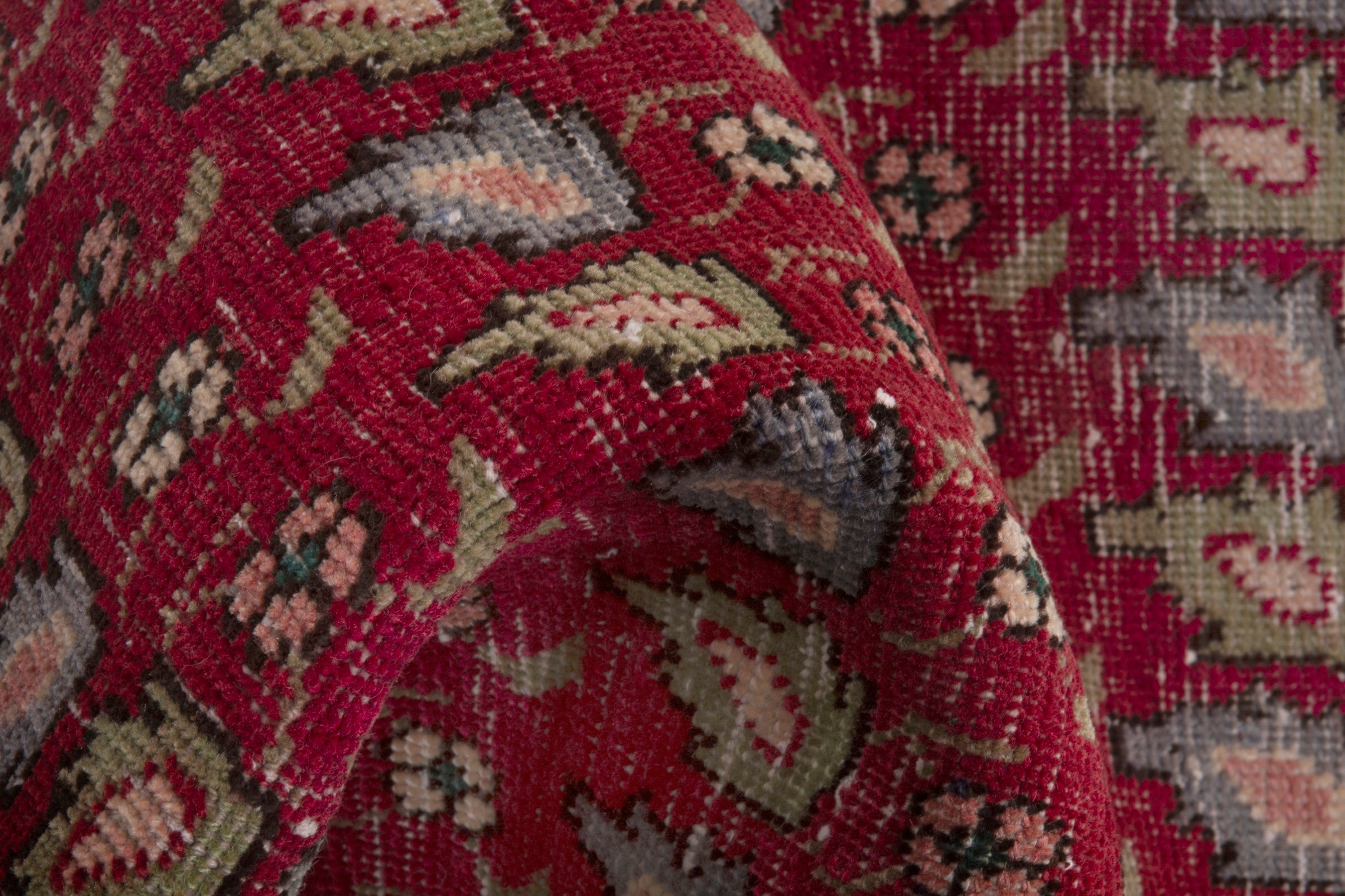 Persian Tabriz accent rug in burgundy and sage, view 16 of 17