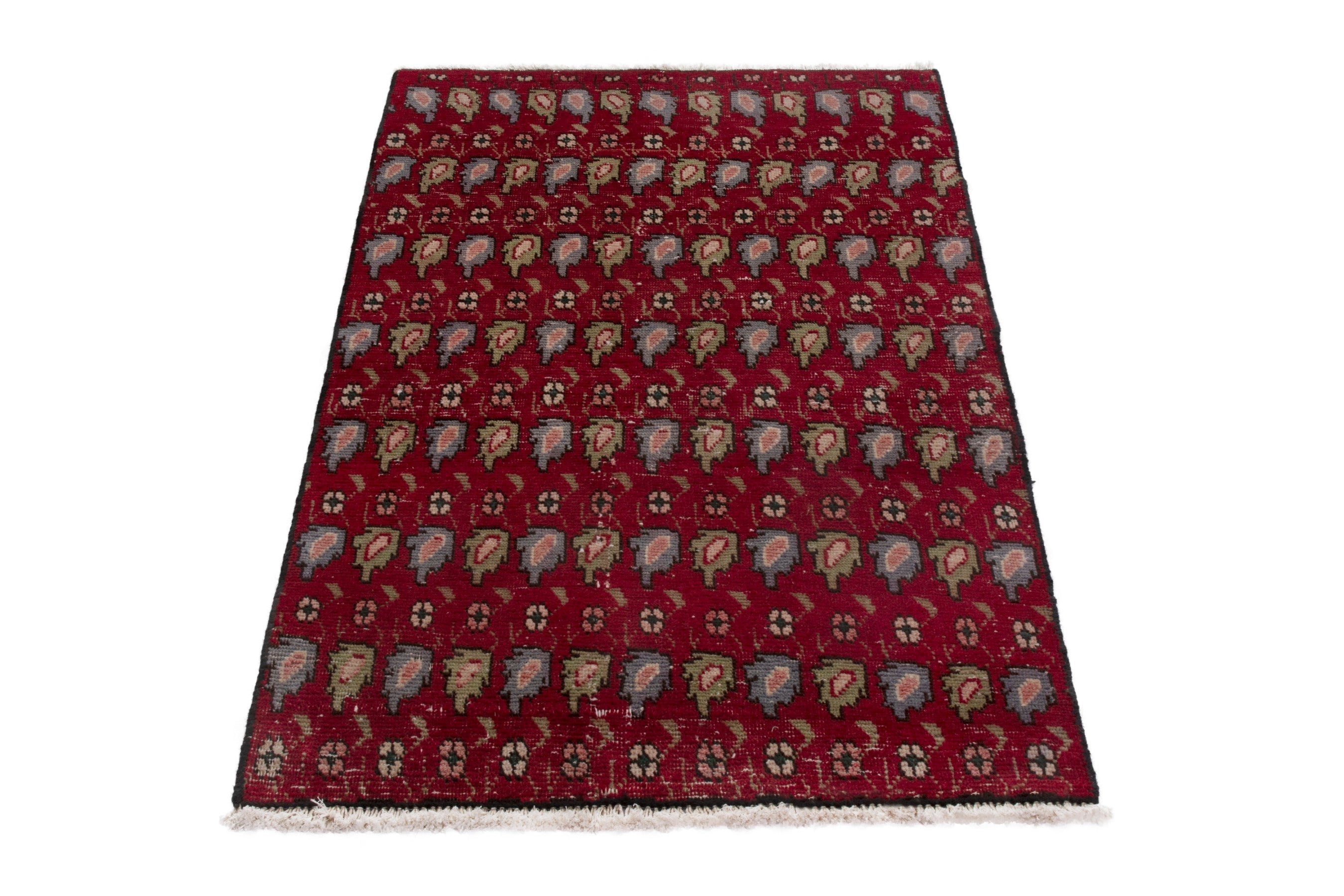 Persian Tabriz accent rug in burgundy and sage, view 3 of 17