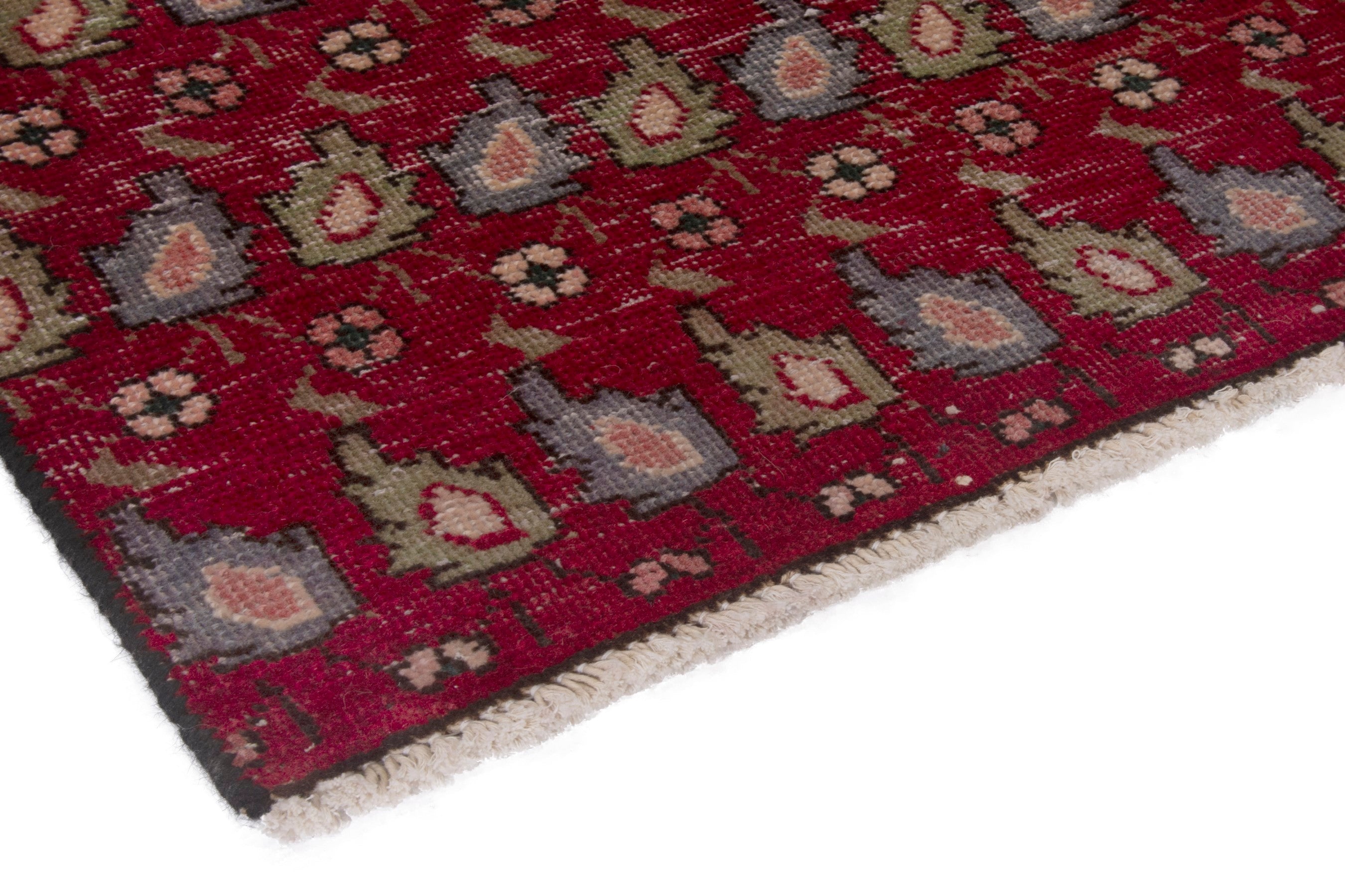 Persian Tabriz accent rug in burgundy and sage, view 4 of 17
