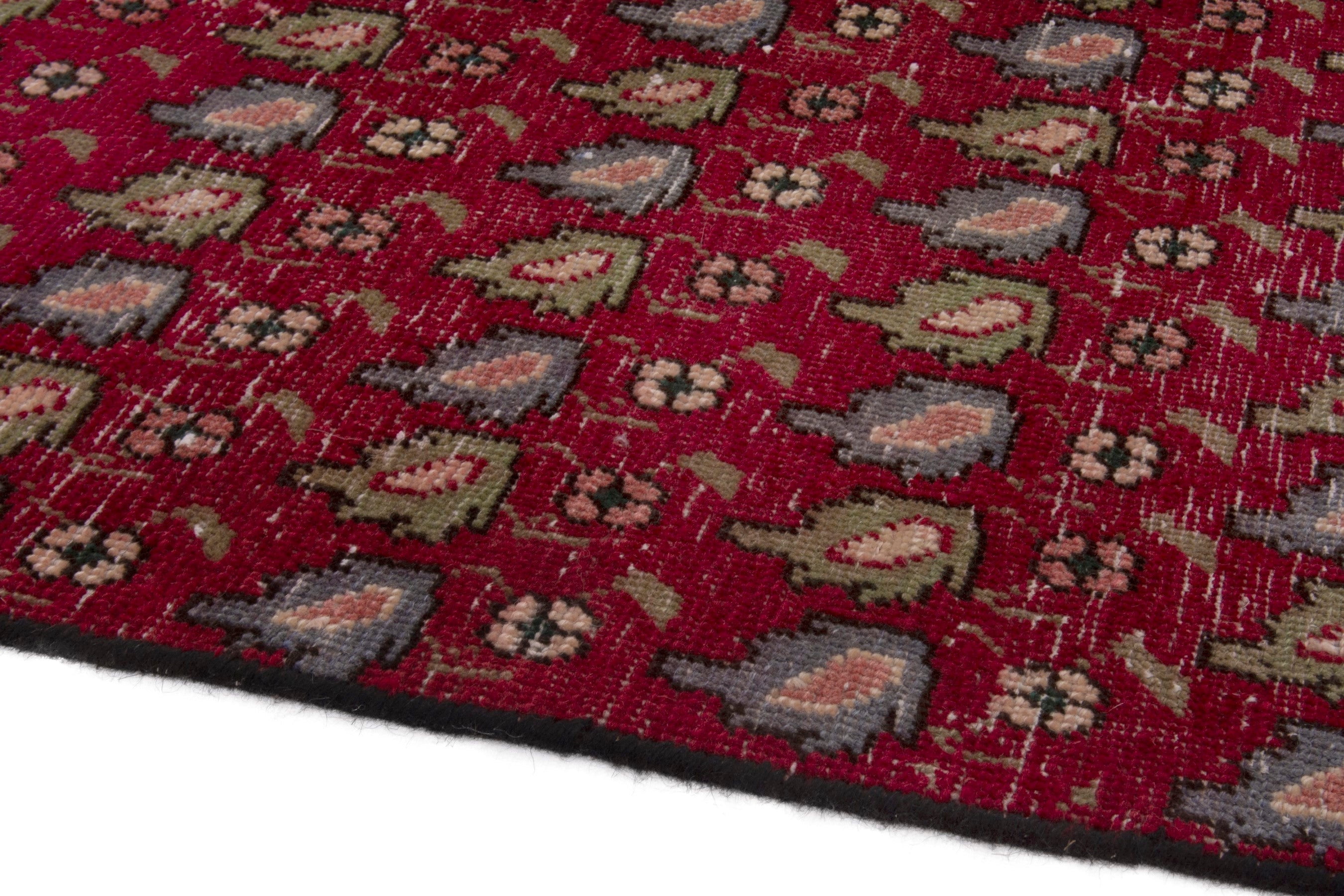 Persian Tabriz accent rug in burgundy and sage, view 5 of 17