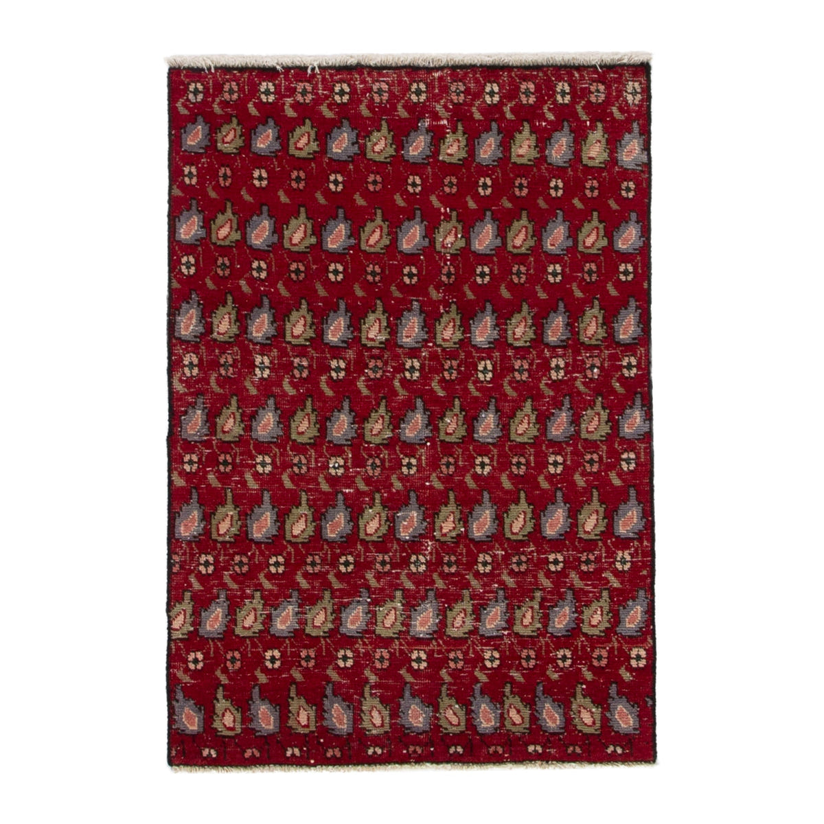 Persian Tabriz accent rug in burgundy and sage, 2'8" x 3'11"