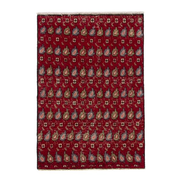 Persian Tabriz accent rug in burgundy and sage, 2'8" x 3'11"