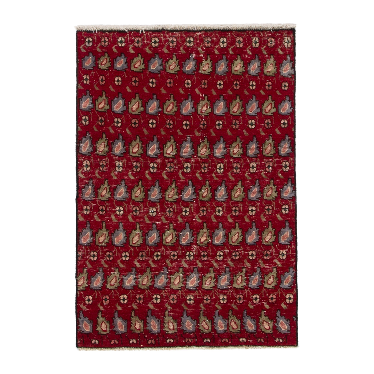 Persian Tabriz accent rug in burgundy and sage, 2'8" x 3'11"