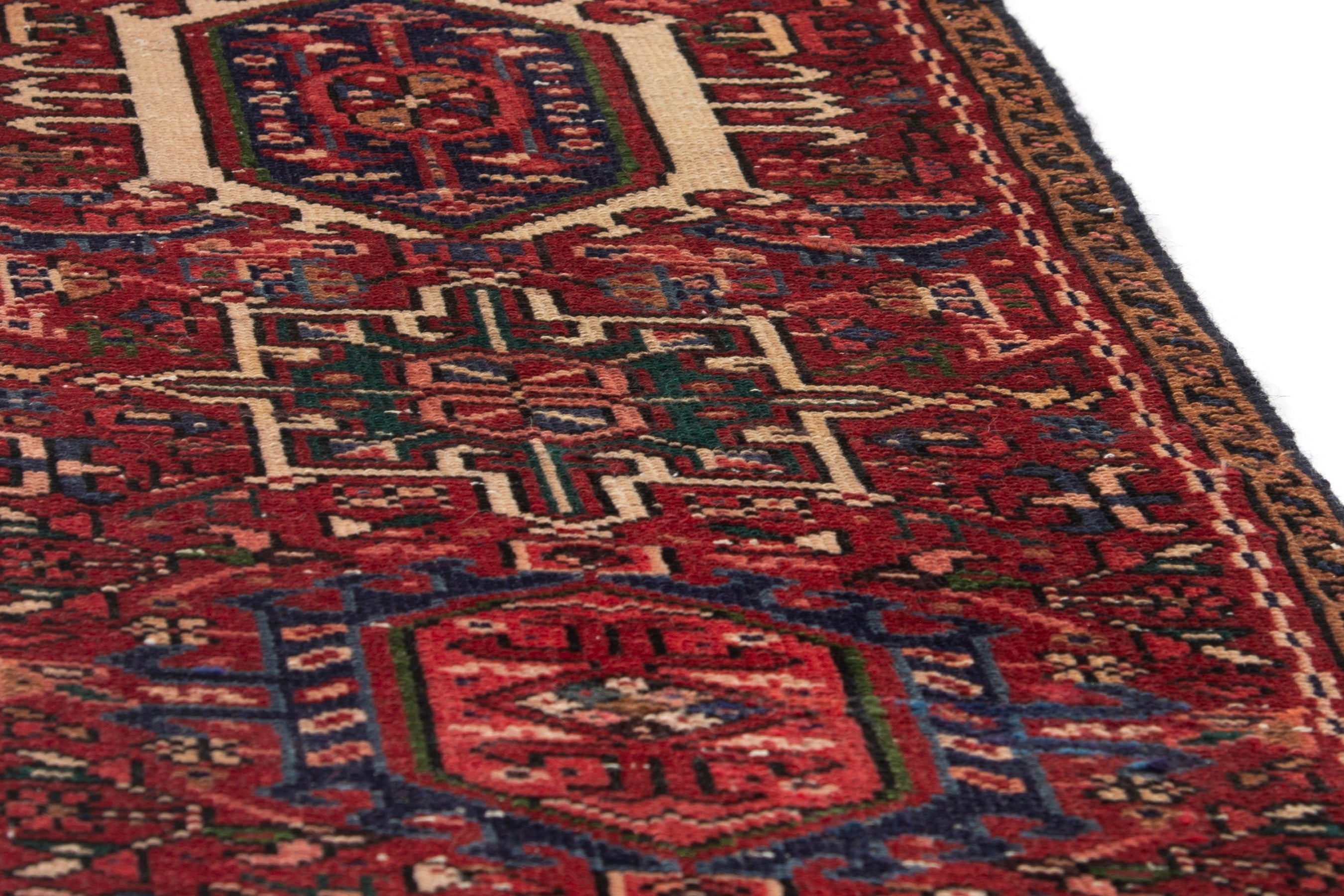 Persian Gharajeh runner rug in burgundy and deep red, view 6 of 17