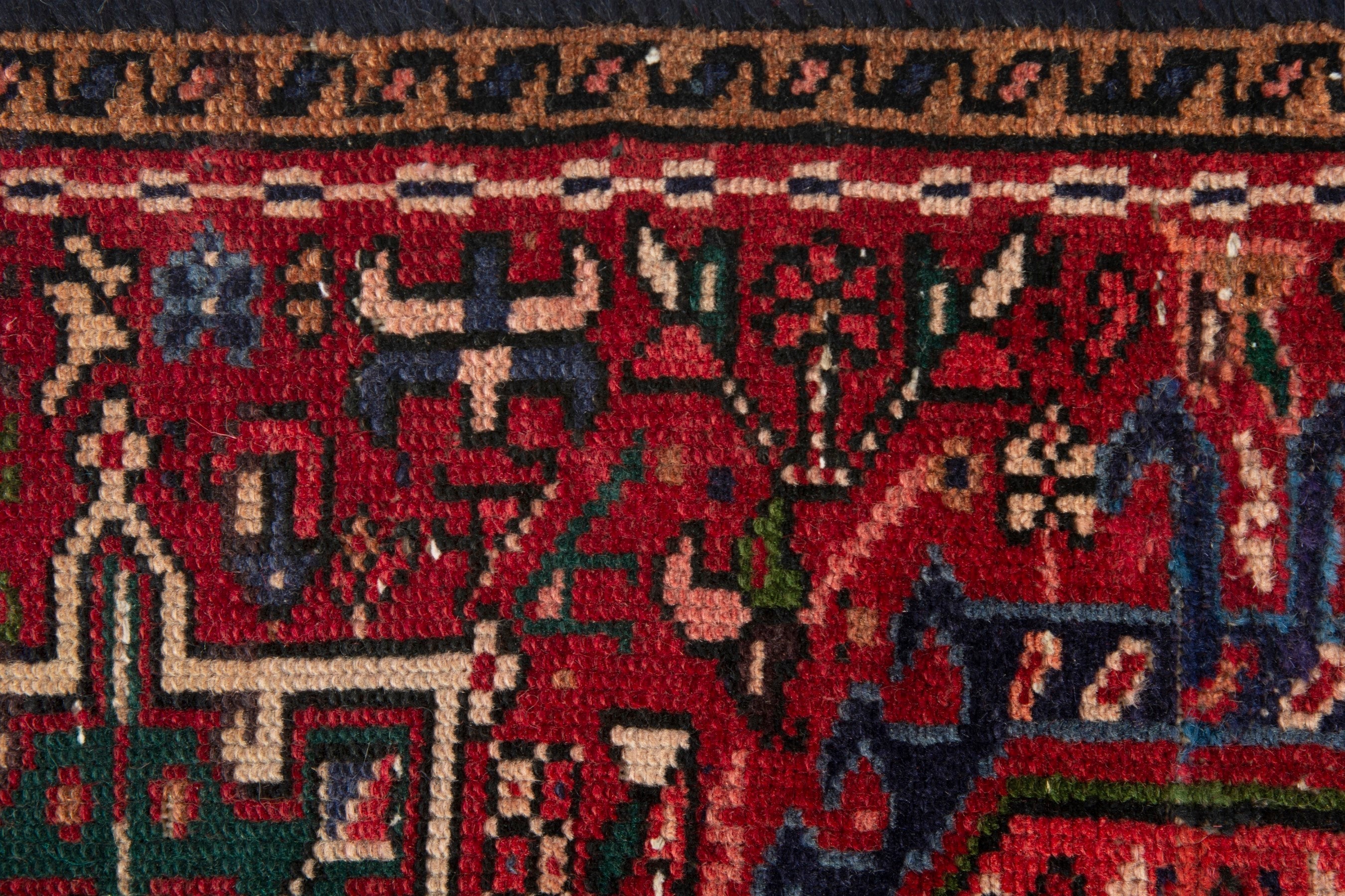 Persian Gharajeh runner rug in burgundy and deep red, view 12 of 17