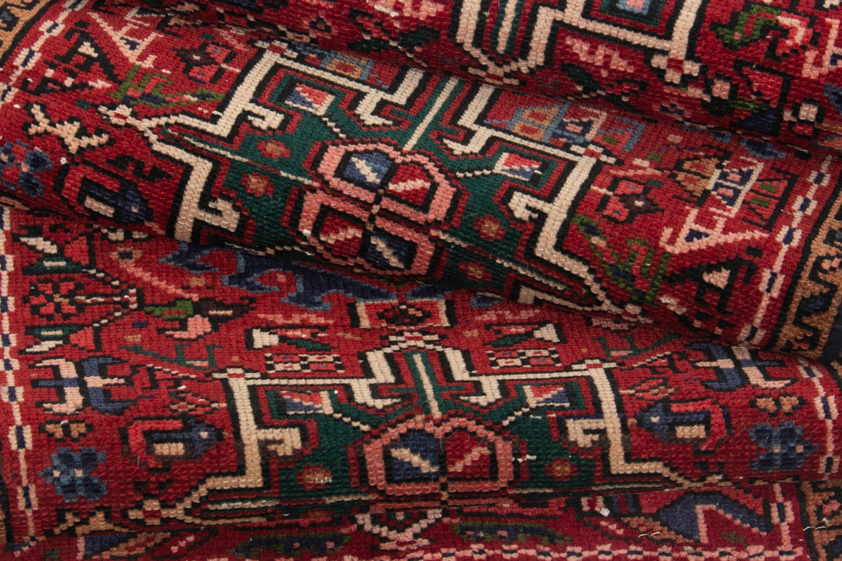Persian Gharajeh runner rug in burgundy and deep red, view 14 of 17