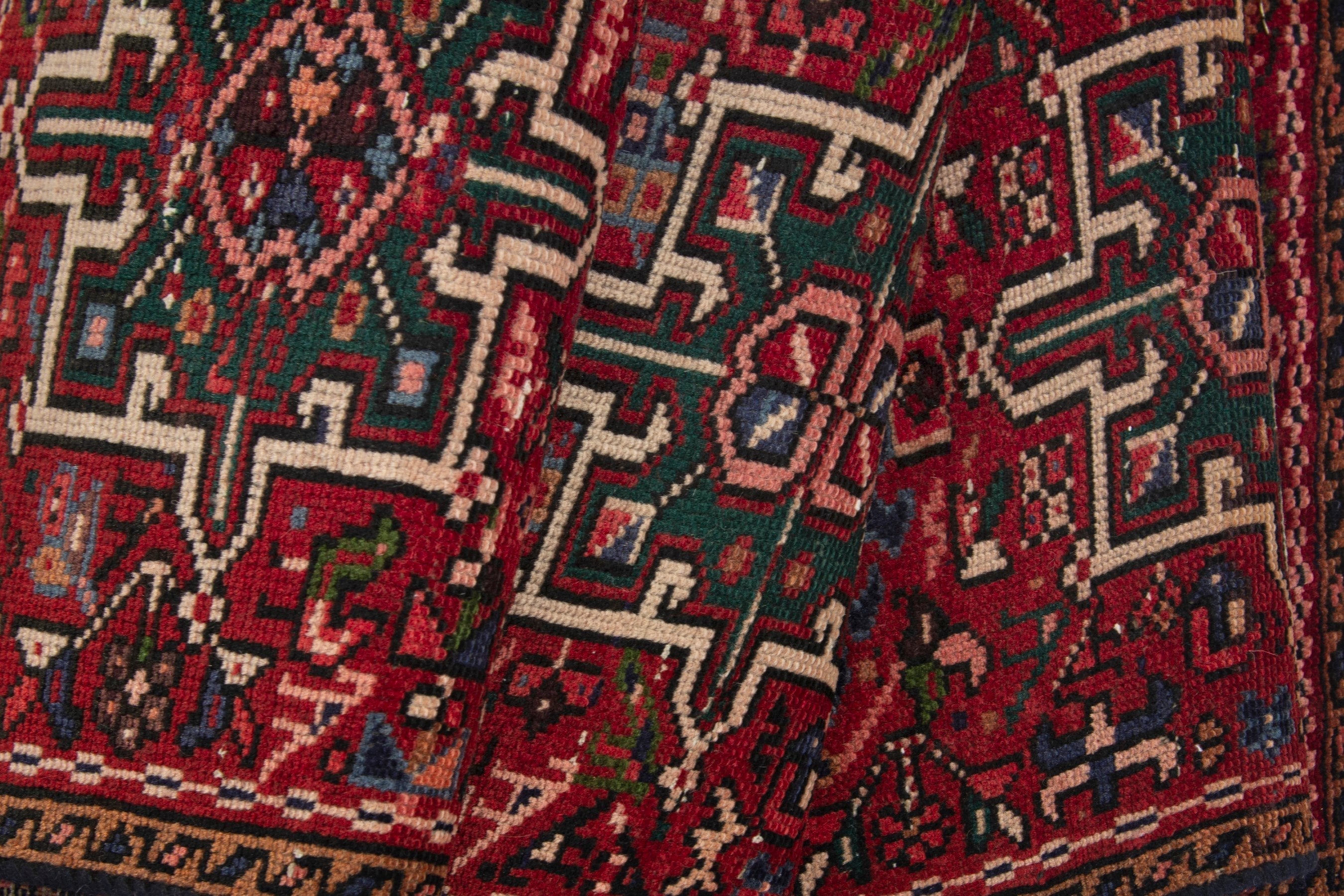 Persian Gharajeh runner rug in burgundy and deep red, view 15 of 17