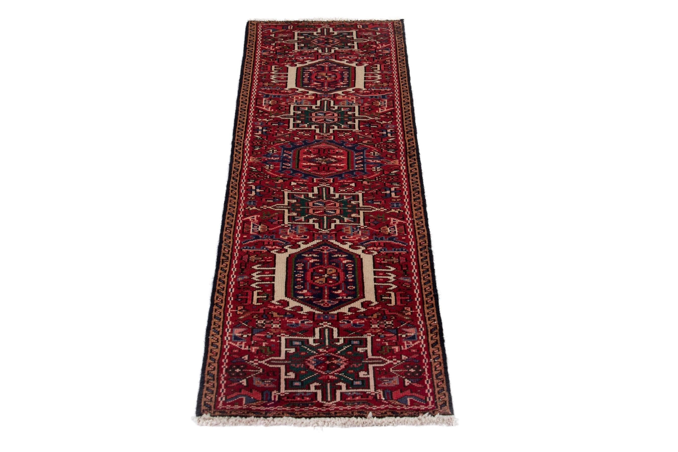 Persian Gharajeh runner rug in burgundy and deep red, view 2 of 17