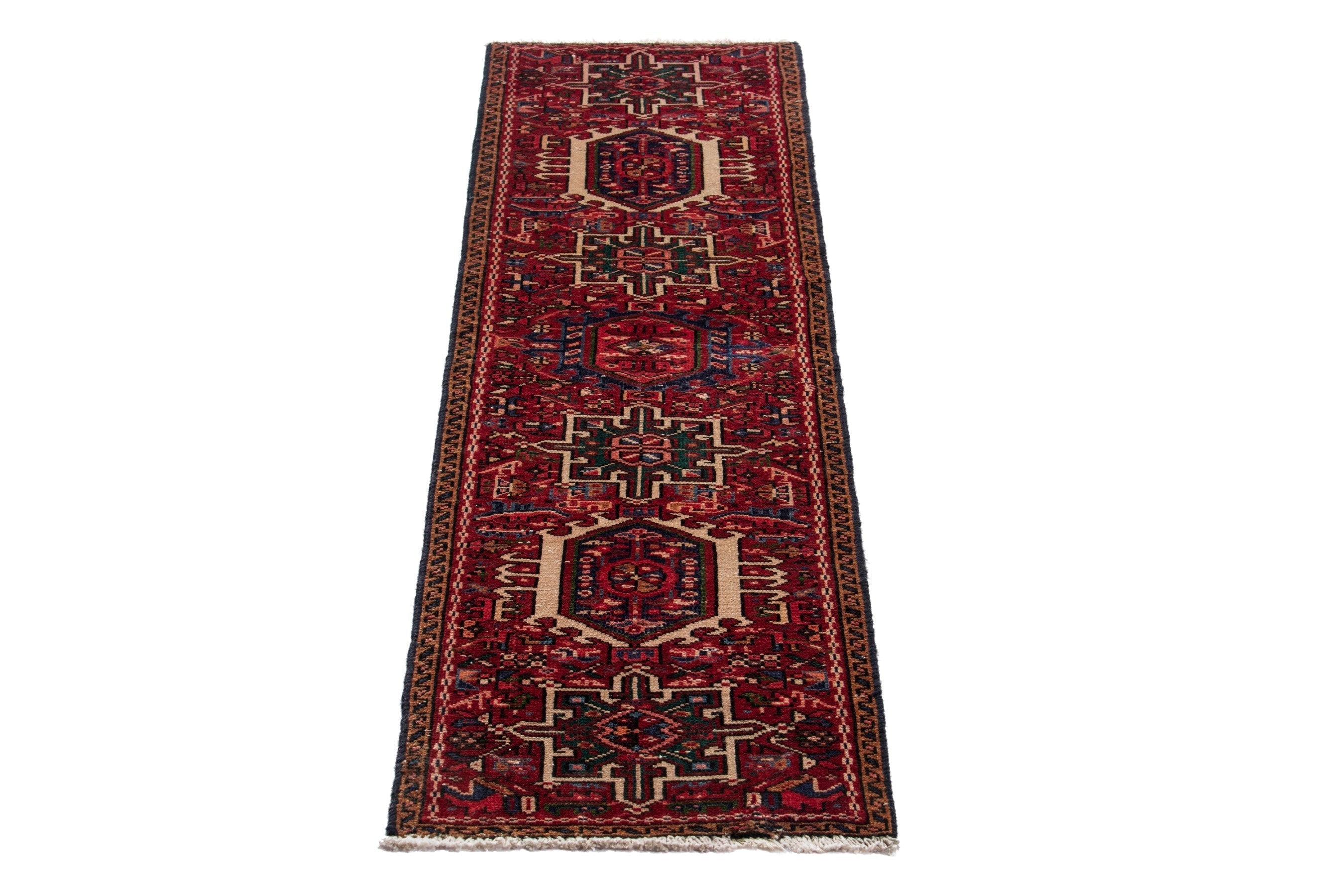 Persian Gharajeh runner rug in burgundy and deep red, view 3 of 17