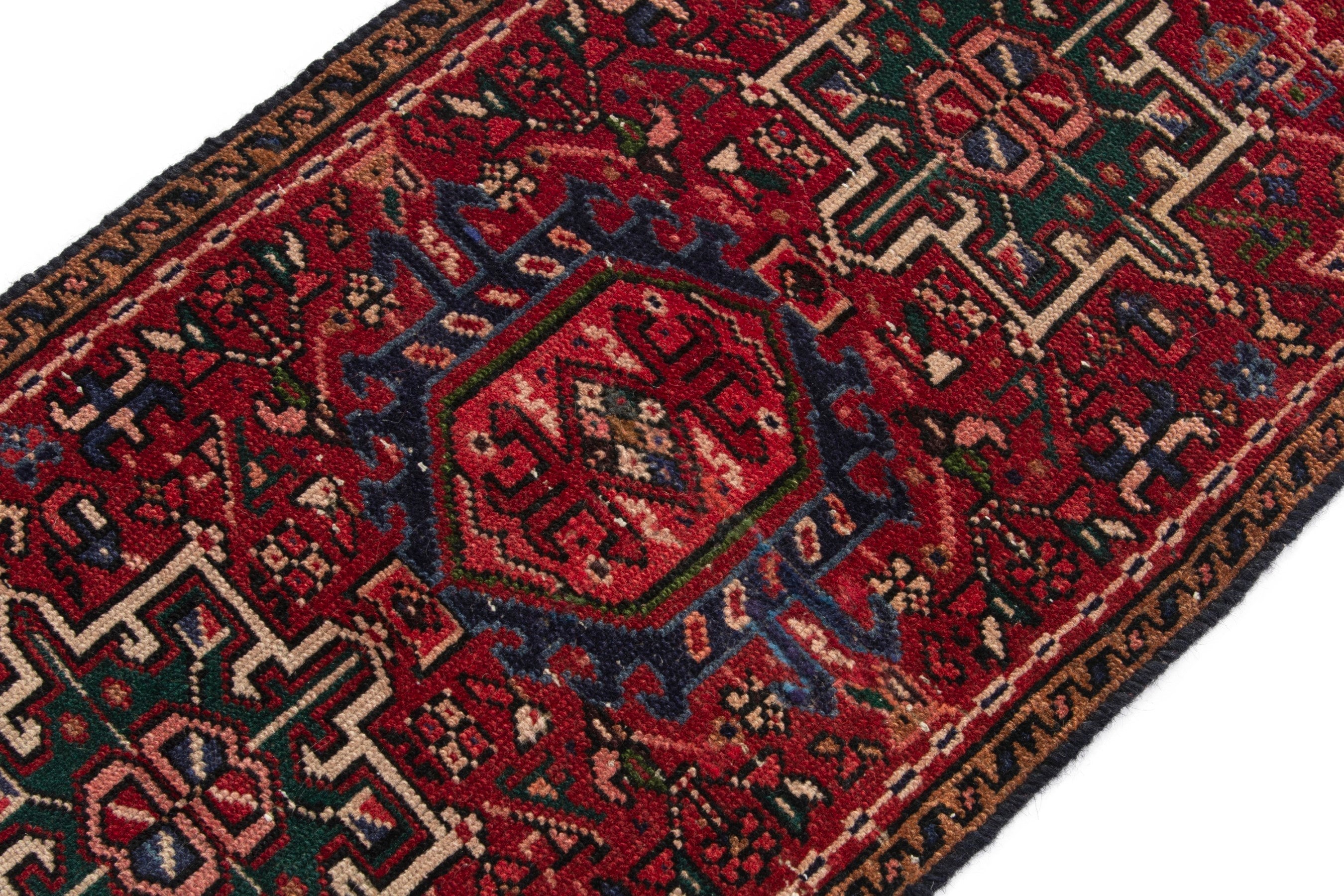 Persian Gharajeh runner rug in burgundy and deep red, view 7 of 17