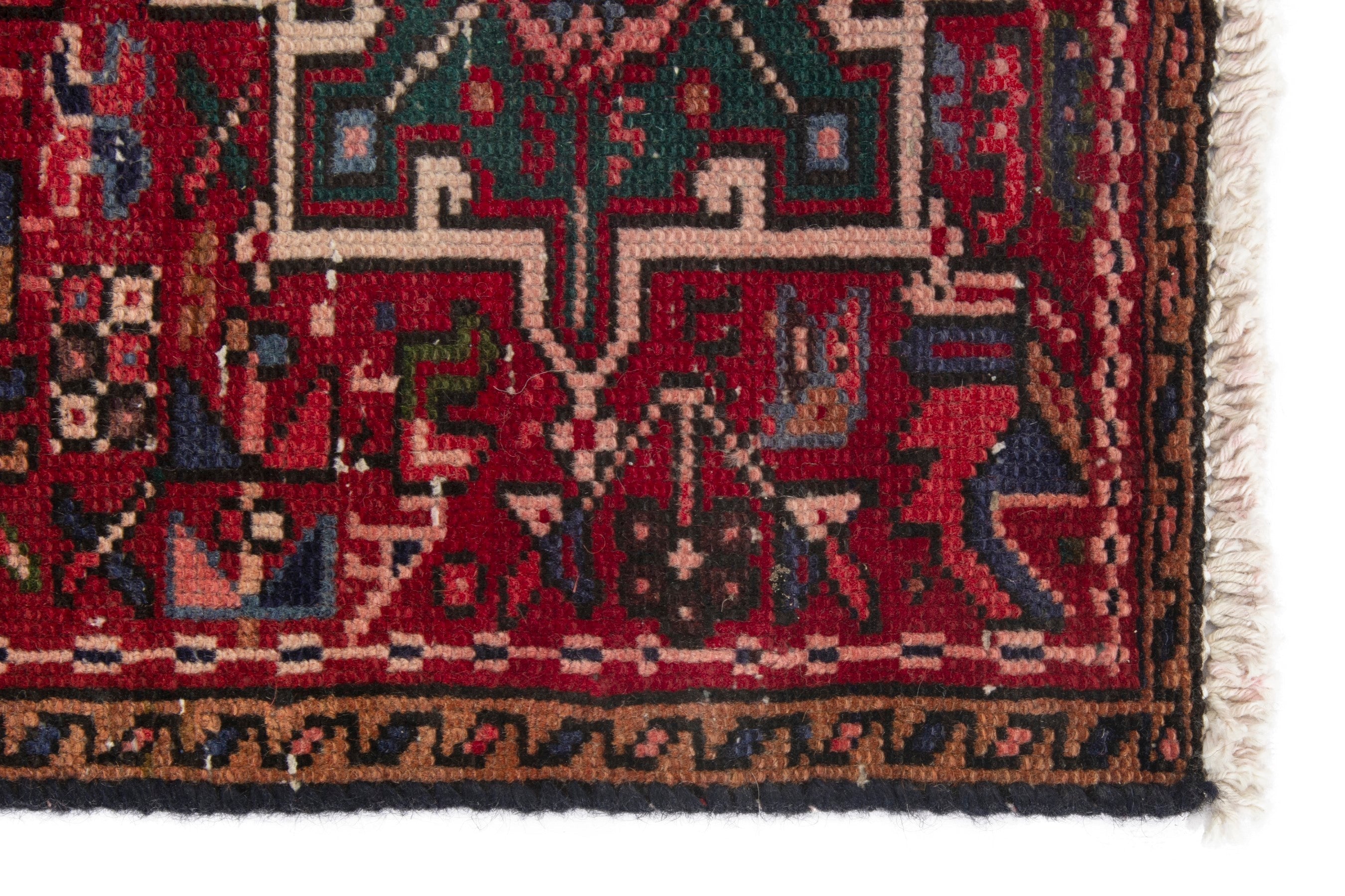 Persian Gharajeh runner rug in burgundy and deep red, view 10 of 17