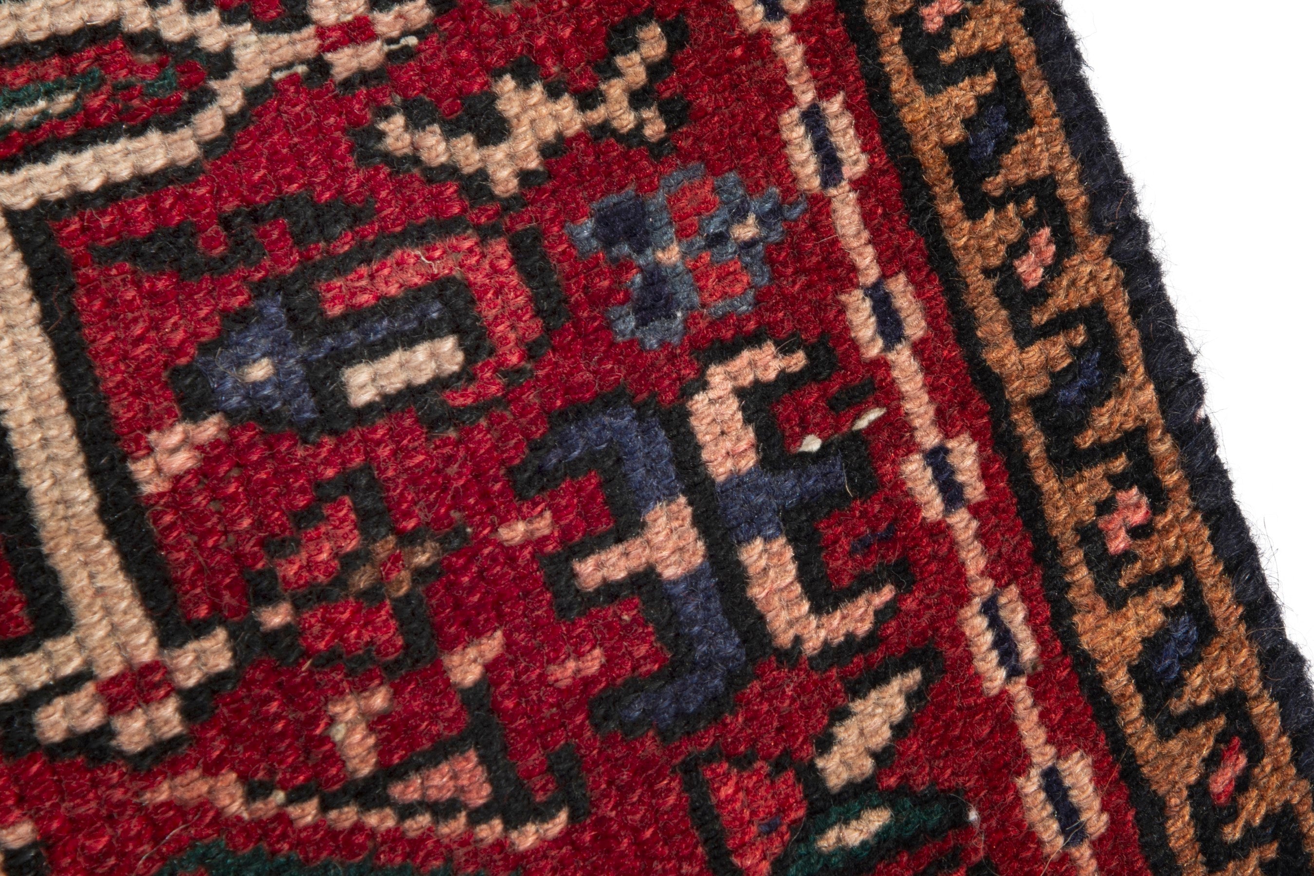 Persian Gharajeh runner rug in burgundy and deep red, view 9 of 17
