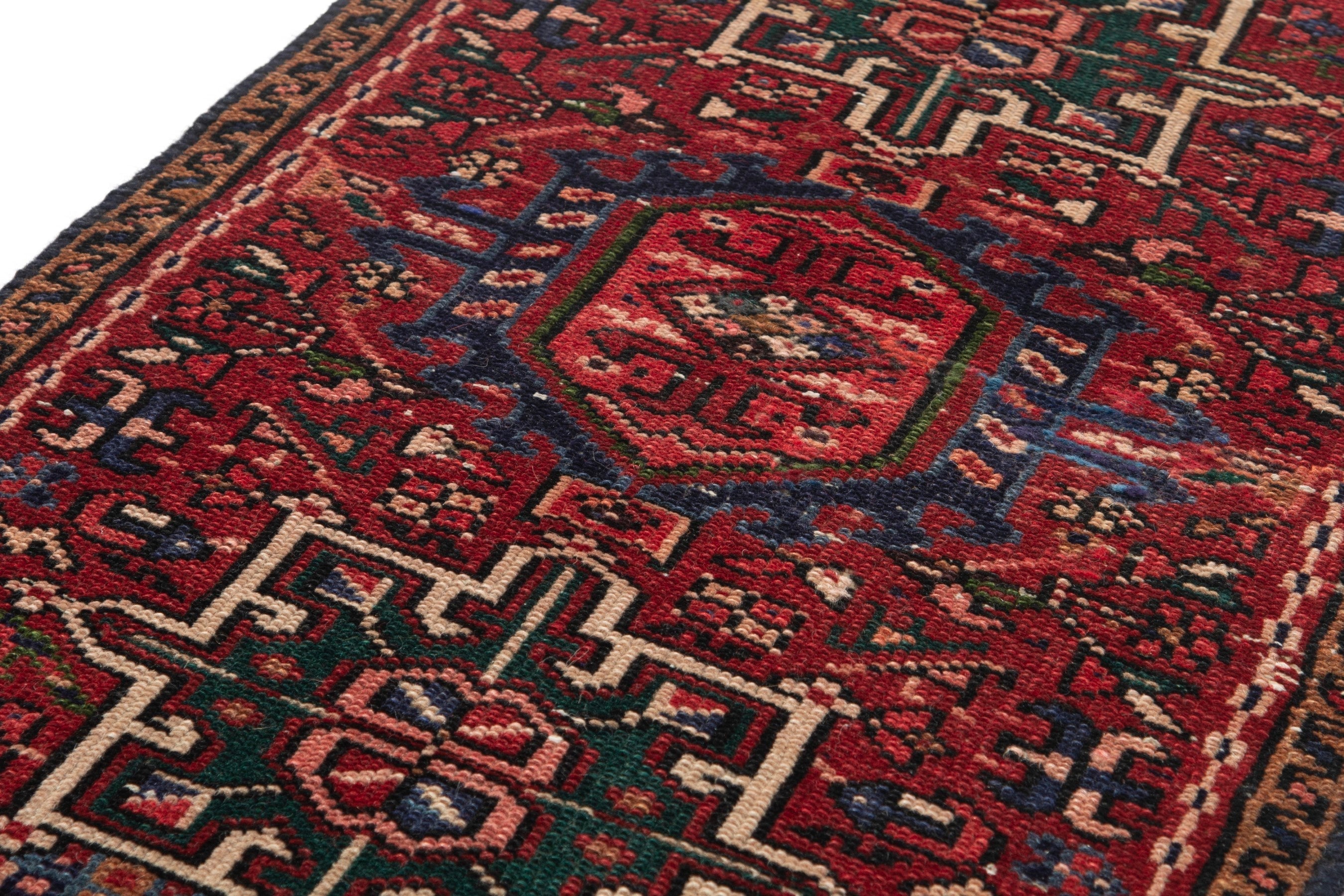 Persian Gharajeh runner rug in burgundy and deep red, view 8 of 17