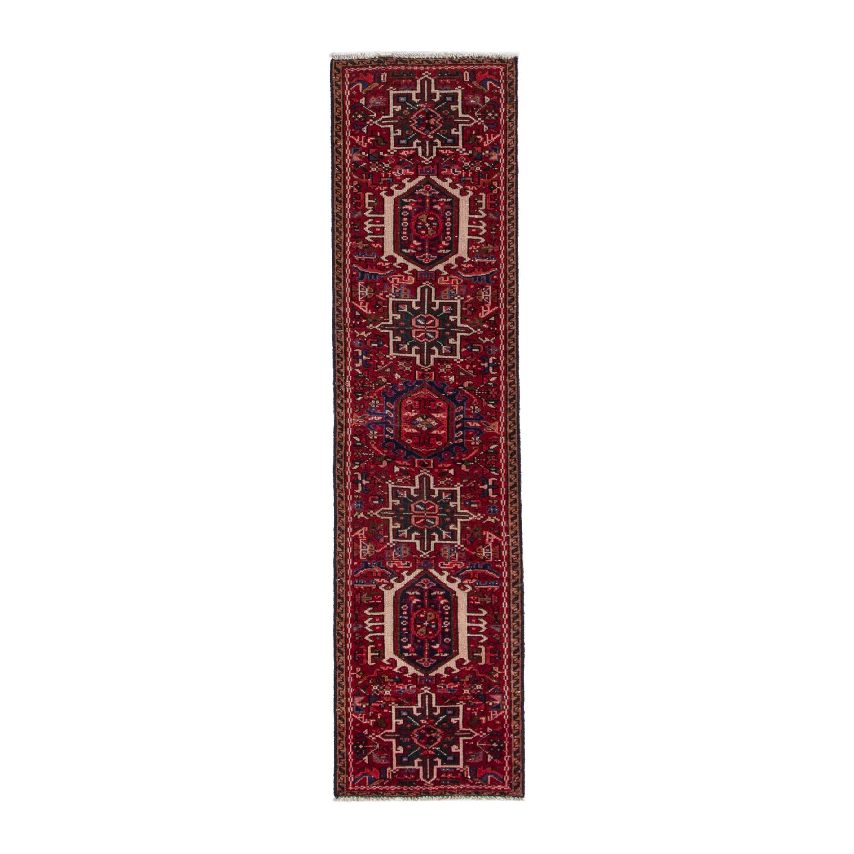 Persian Gharajeh runner rug in burgundy and deep red, 1'7" x 6'3"