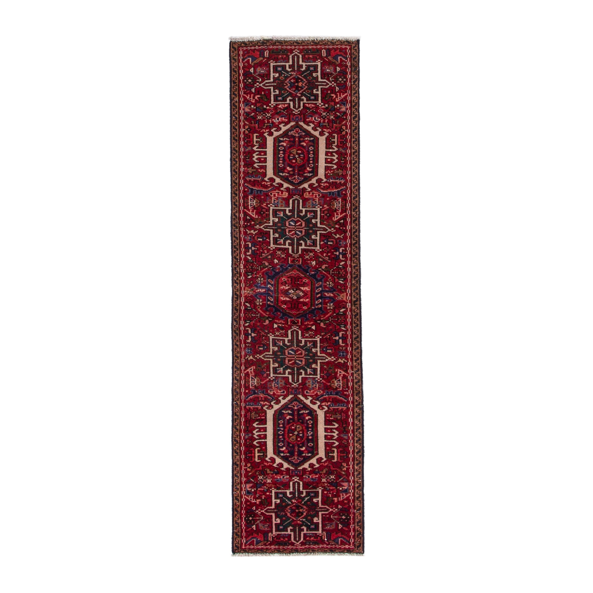 Persian Gharajeh runner rug in burgundy and deep red, 1'7" x 6'3"