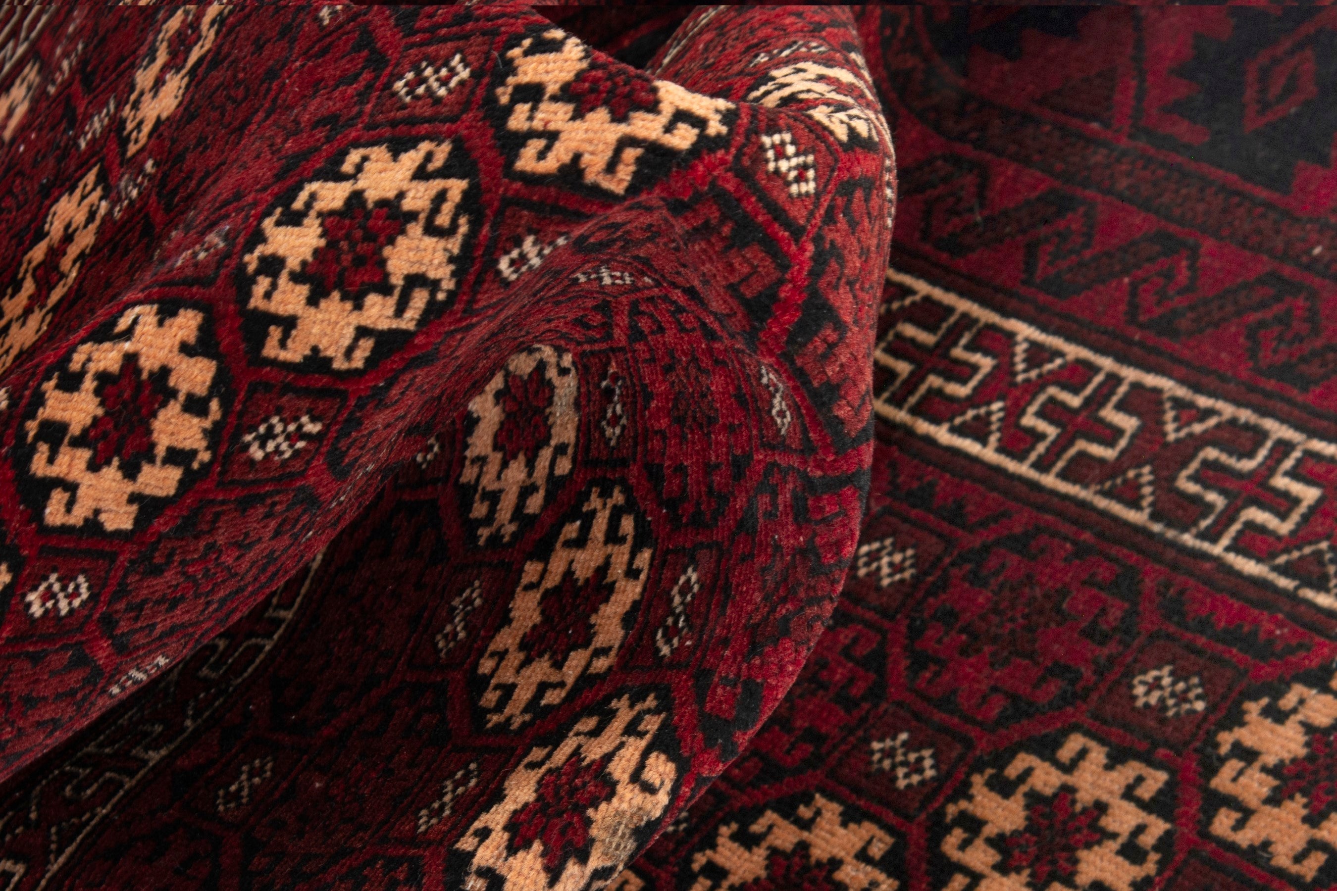Persian Baluch accent rug in burgundy and deep red, view 14 of 17