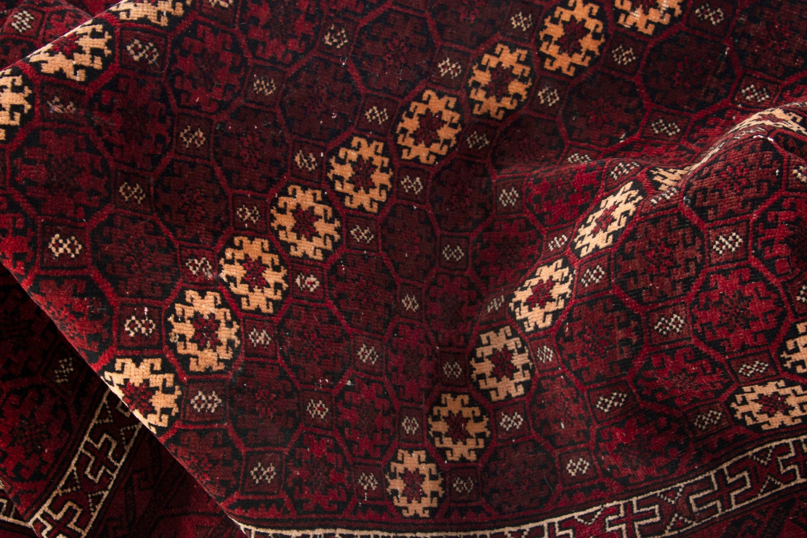 Persian Baluch accent rug in burgundy and deep red, view 15 of 17