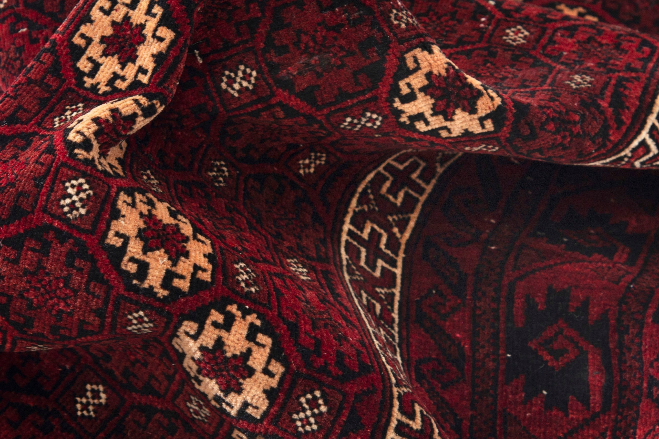 Persian Baluch accent rug in burgundy and deep red, view 16 of 17