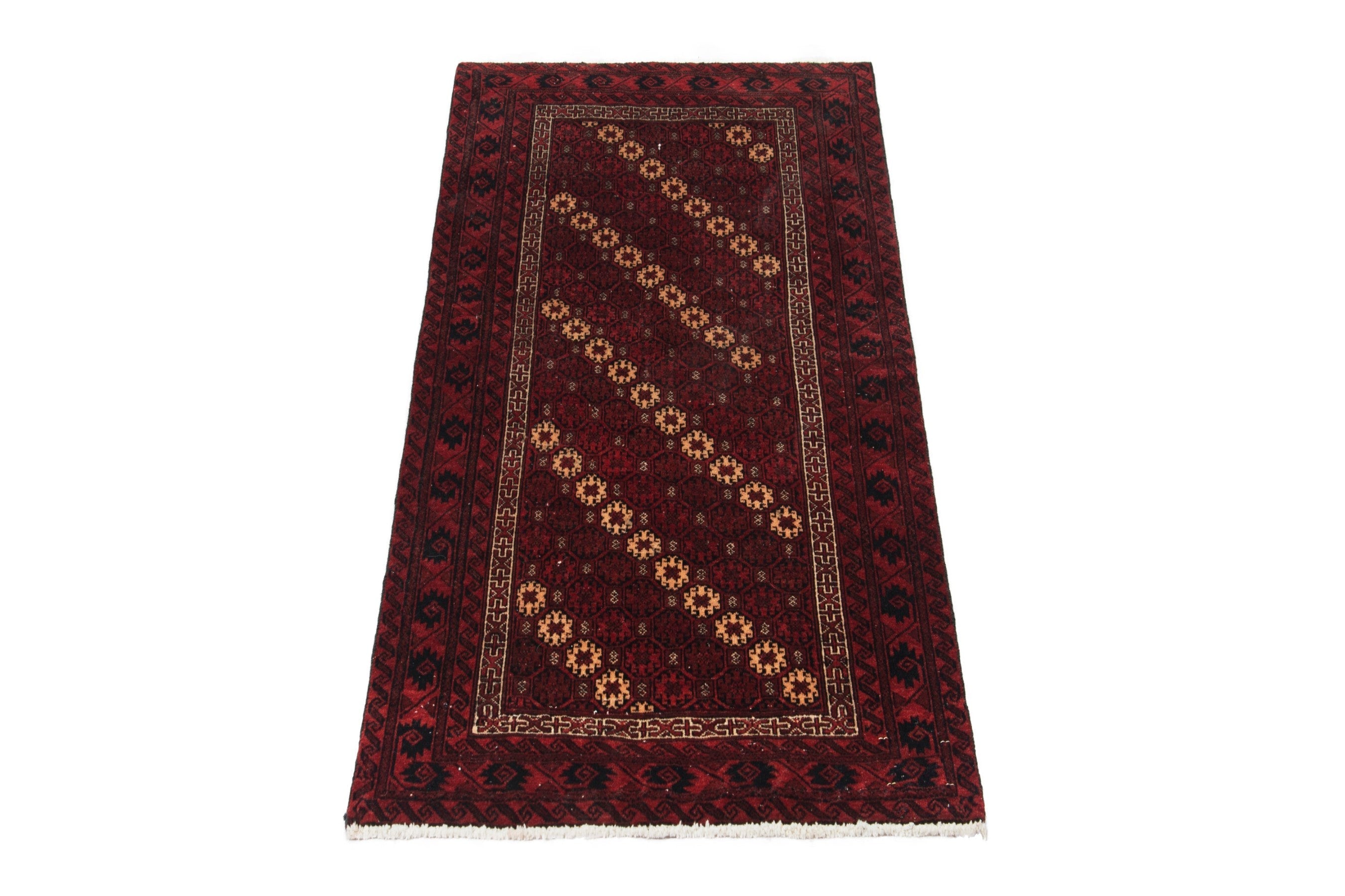 Persian Baluch accent rug in burgundy and deep red, view 2 of 17