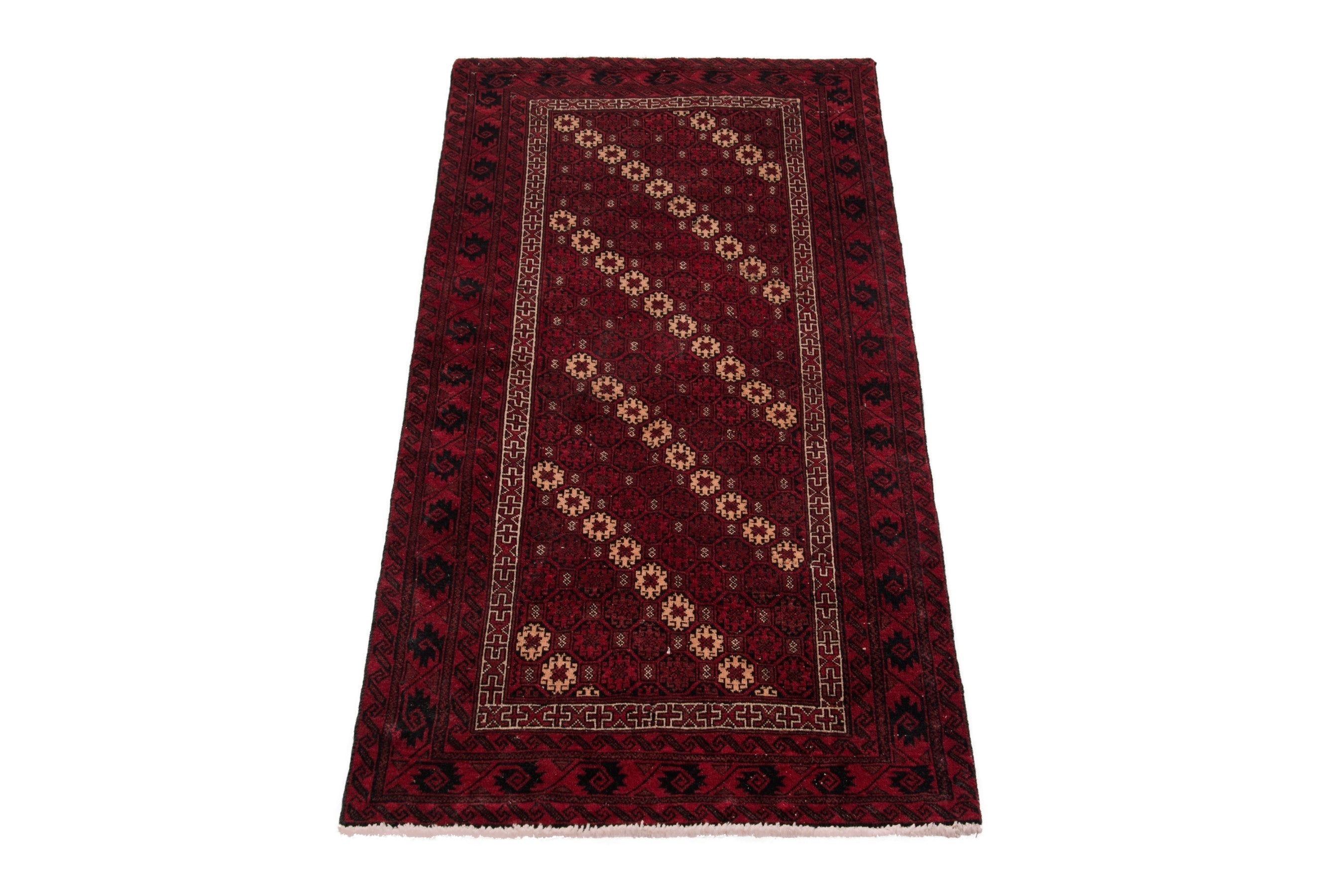 Persian Baluch accent rug in burgundy and deep red, view 3 of 17