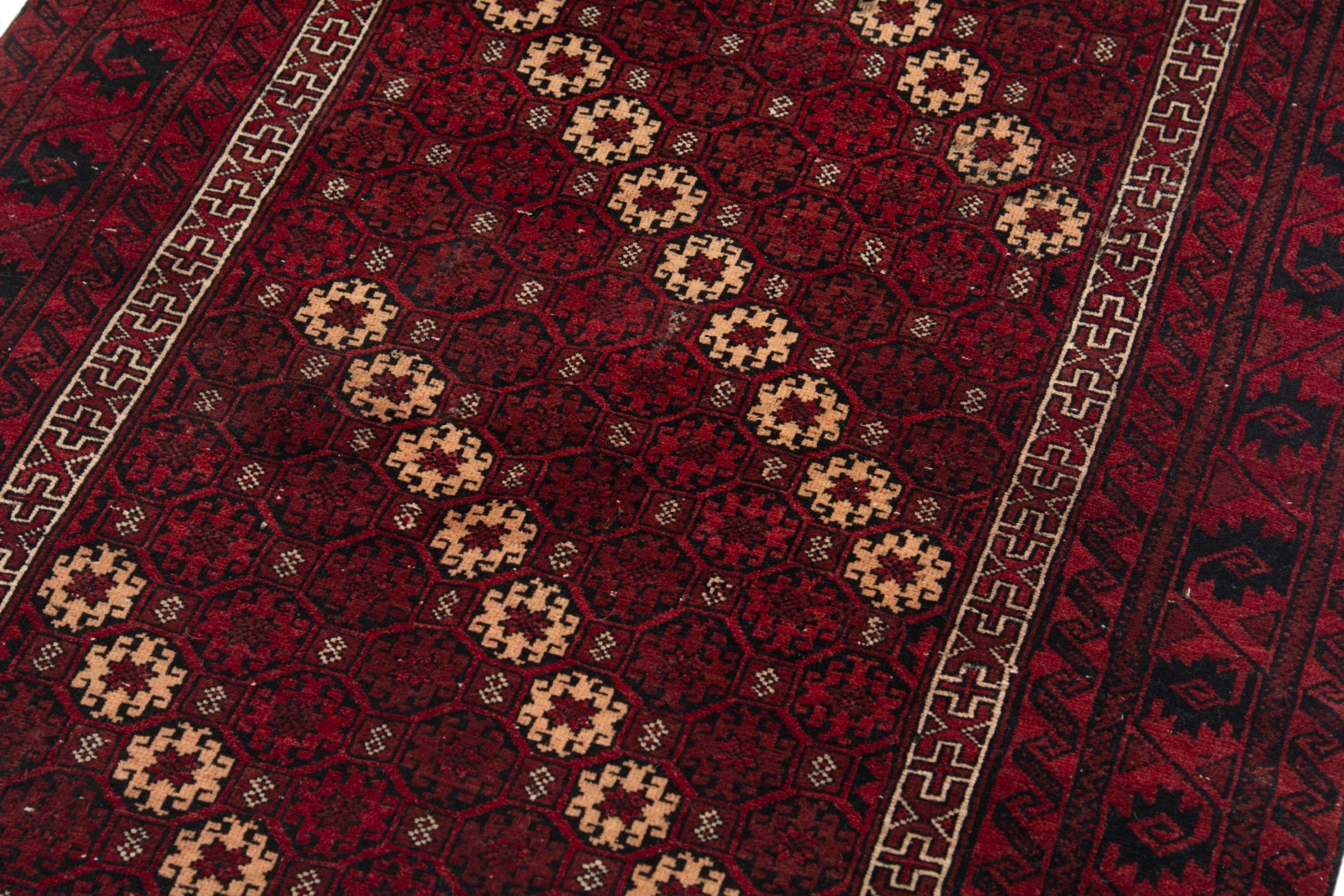 Persian Baluch accent rug in burgundy and deep red, view 9 of 17