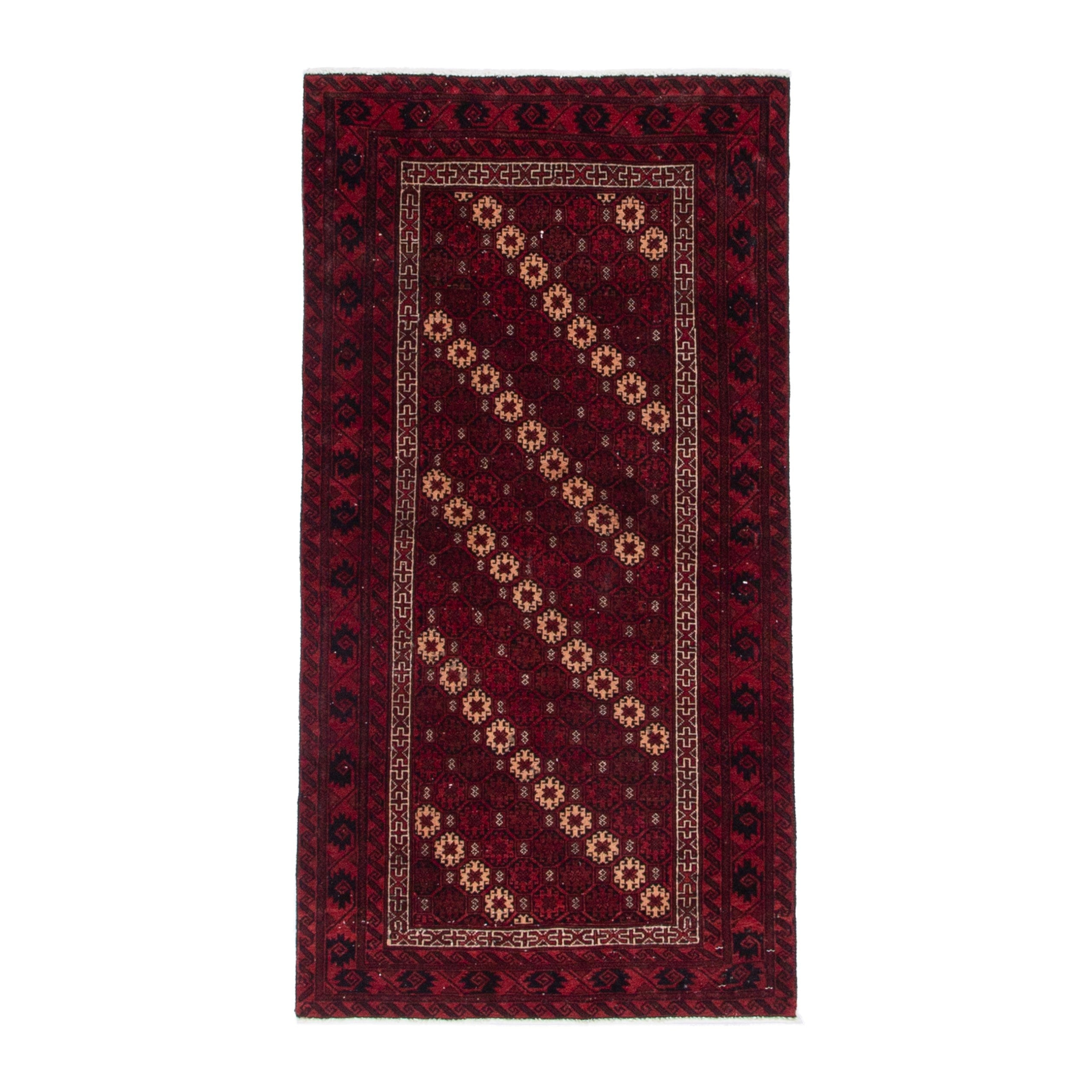 Persian Baluch accent rug in burgundy and deep red, 2'8" x 5'3"