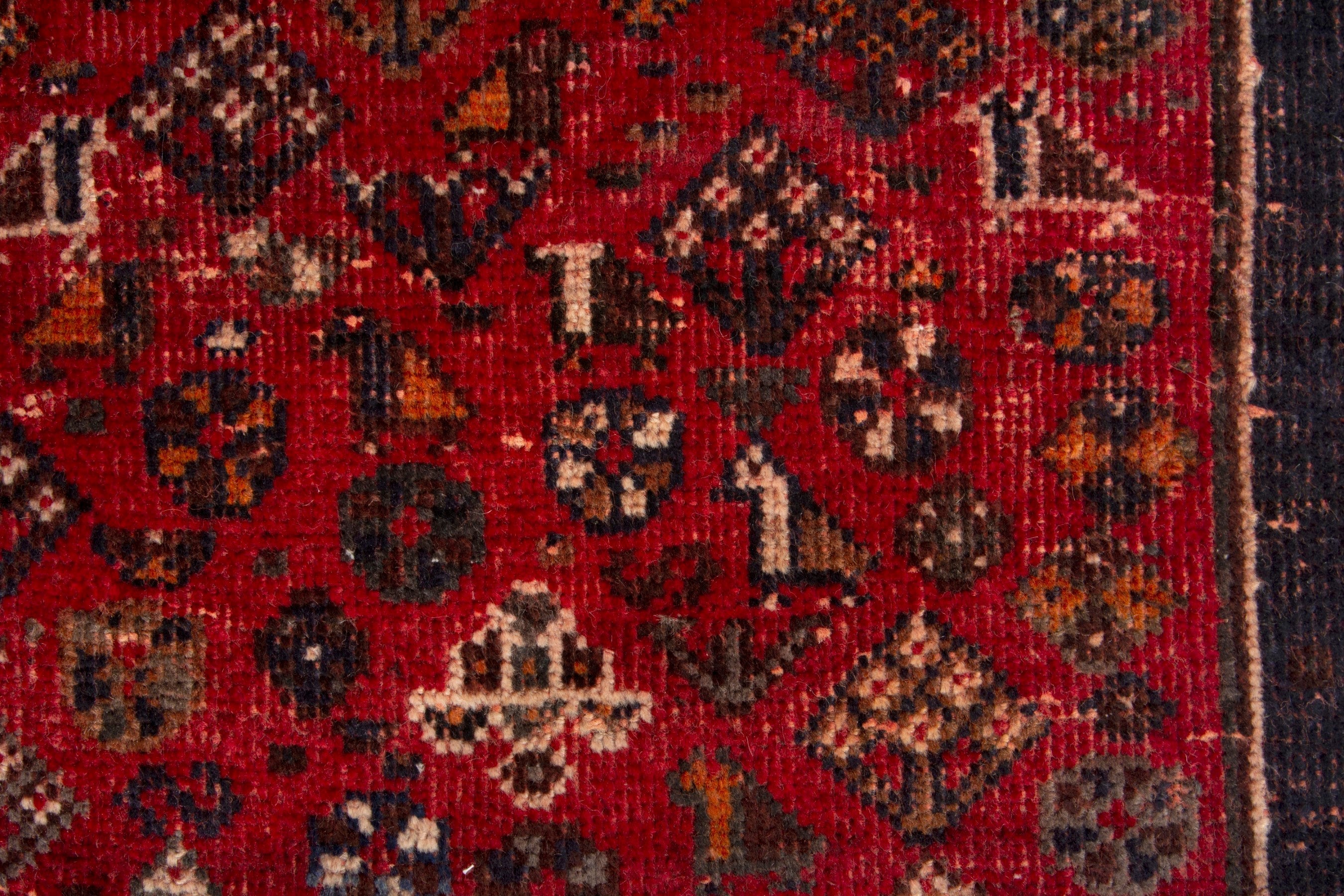 Persian Shiraz accent rug in deep red and navy, view 14 of 18