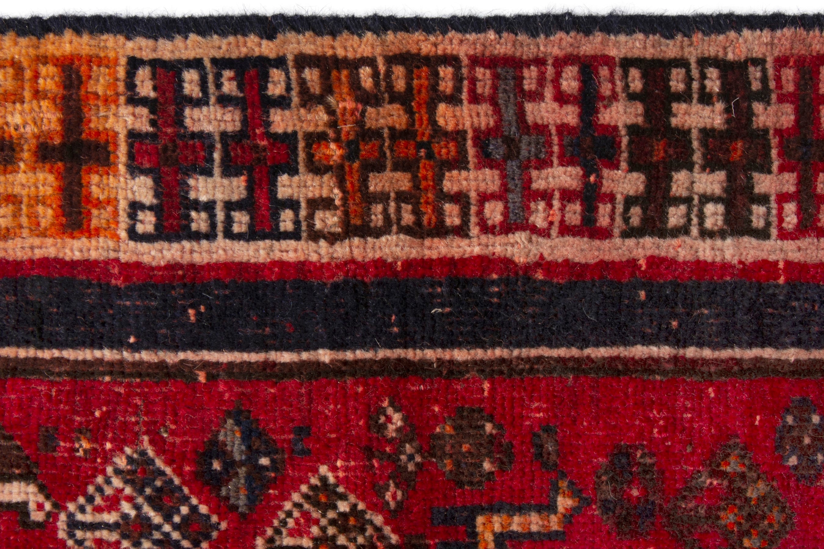 Persian Shiraz accent rug in deep red and navy, view 12 of 18