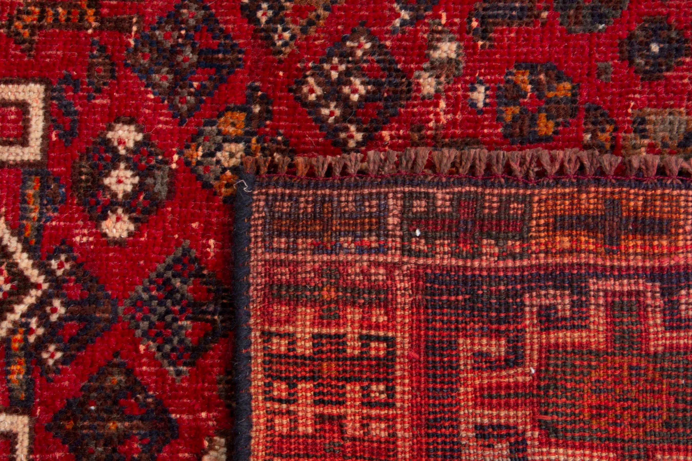 Persian Shiraz accent rug in deep red and navy, view 18 of 18