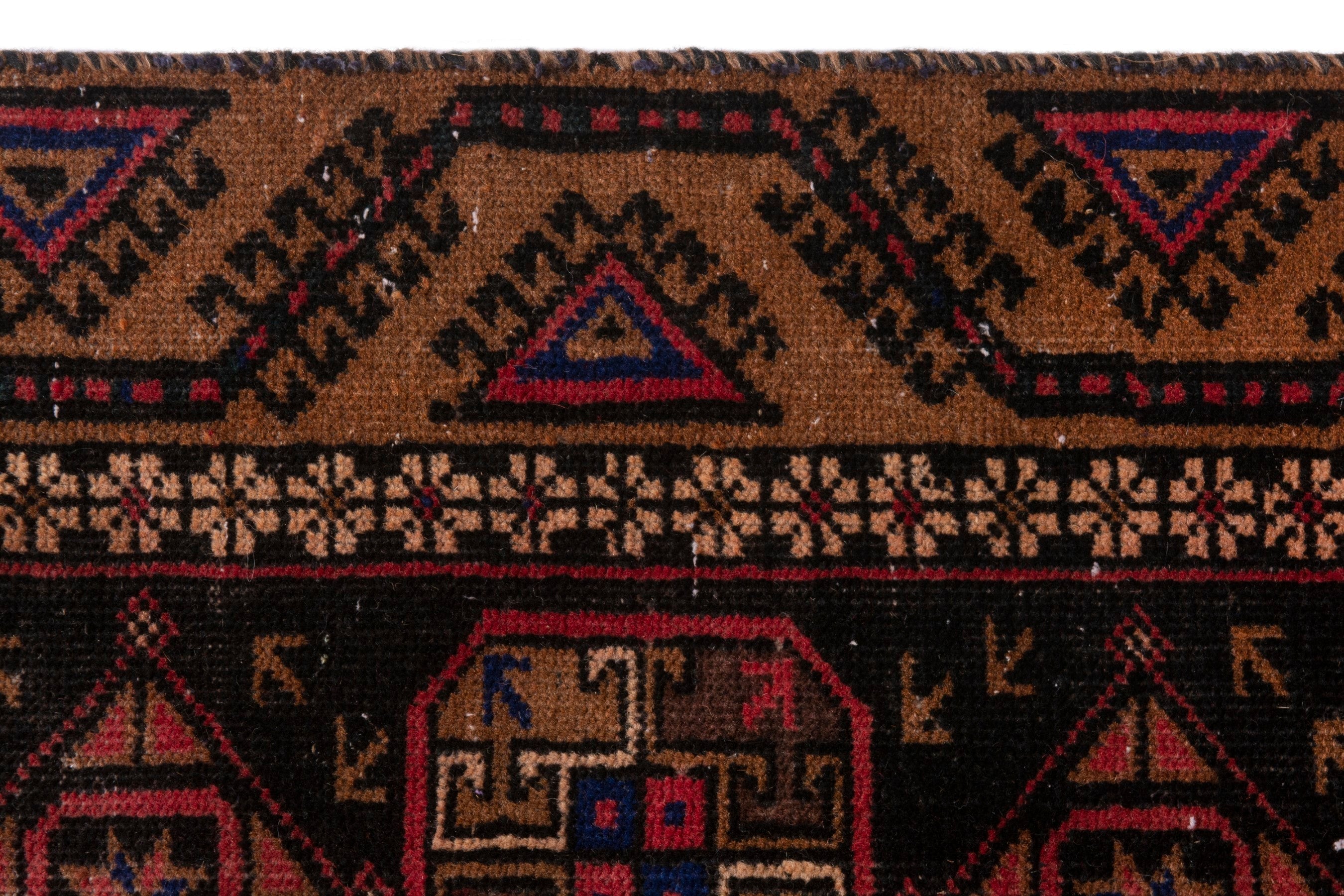 Persian Torkaman runner rug in navy and rust, view 13 of 19