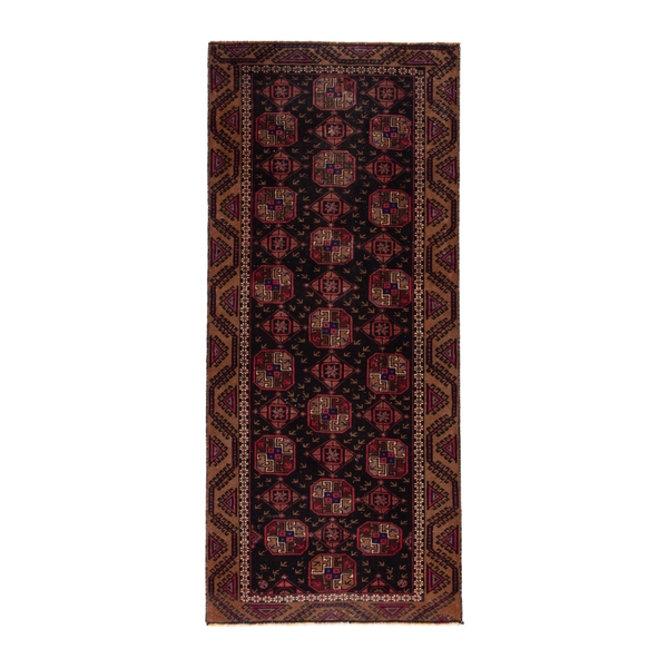 Persian Torkaman runner rug in navy and rust, 3'1" x 7'6"