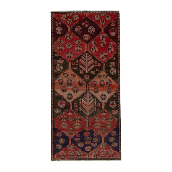 Persian Bakhtiari accent rug in deep red and burgundy, 3'1" x 6'2"