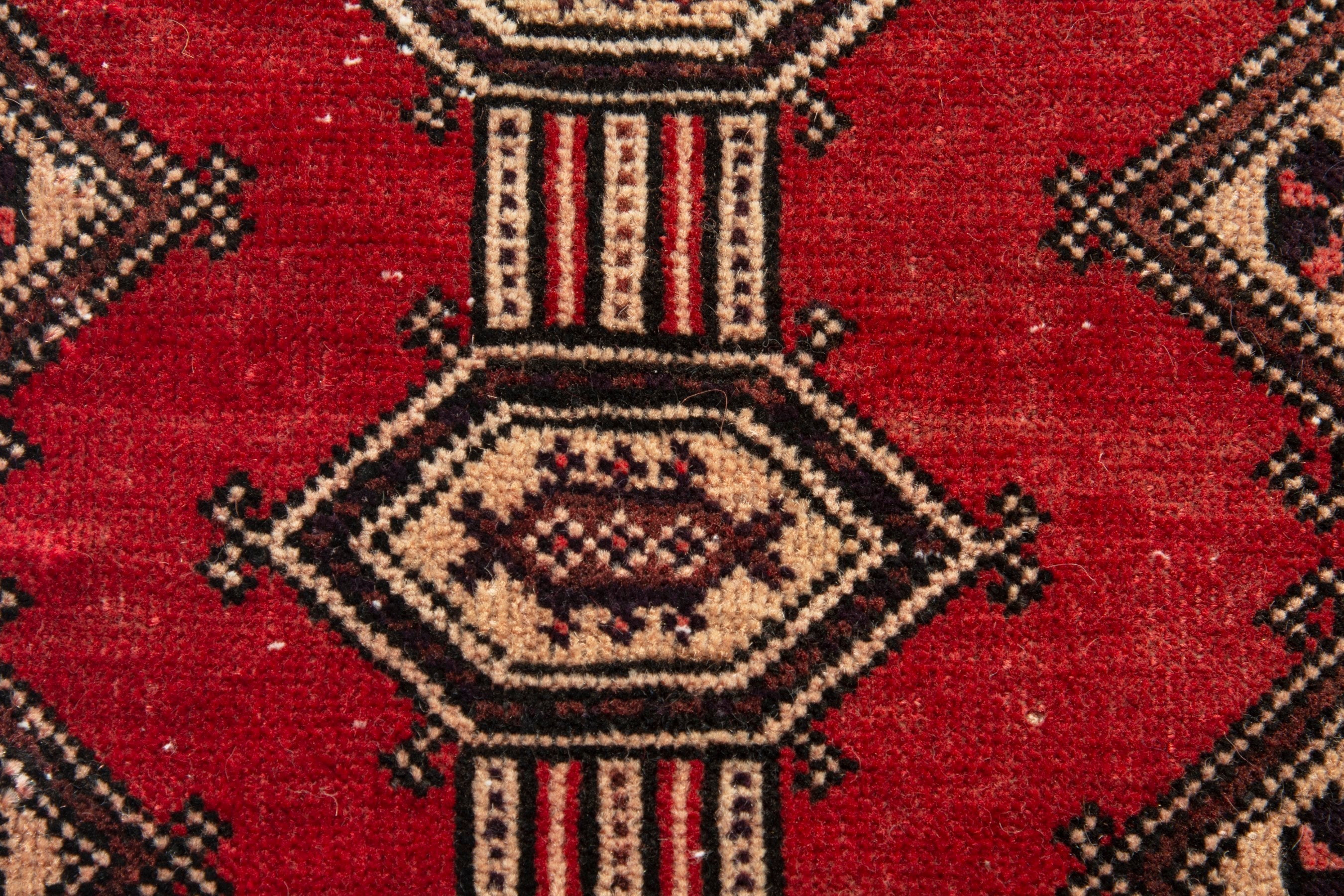 Persian Baluch accent rug in deep red and cream, view 10 of 16