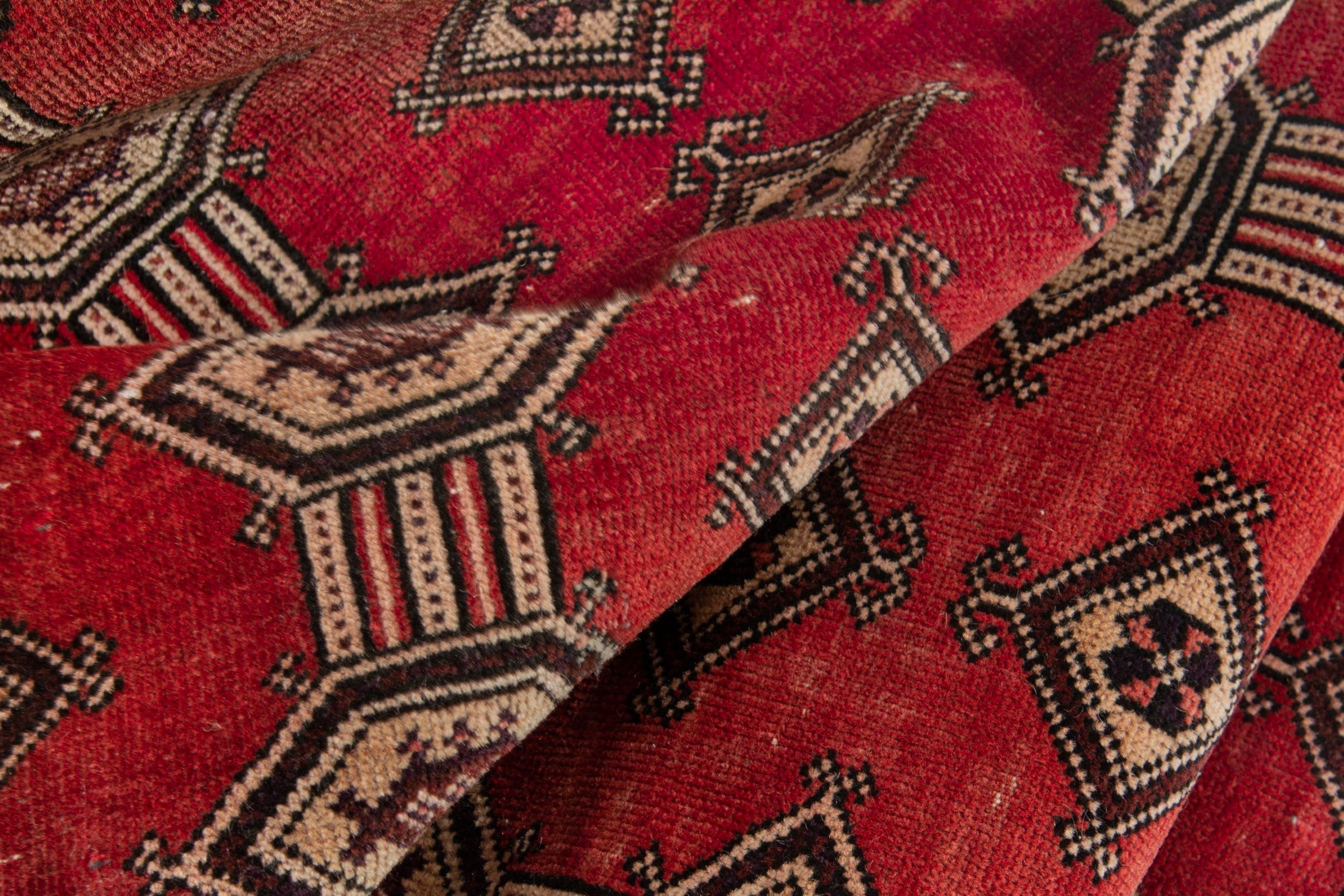 Persian Baluch accent rug in deep red and cream, view 13 of 16