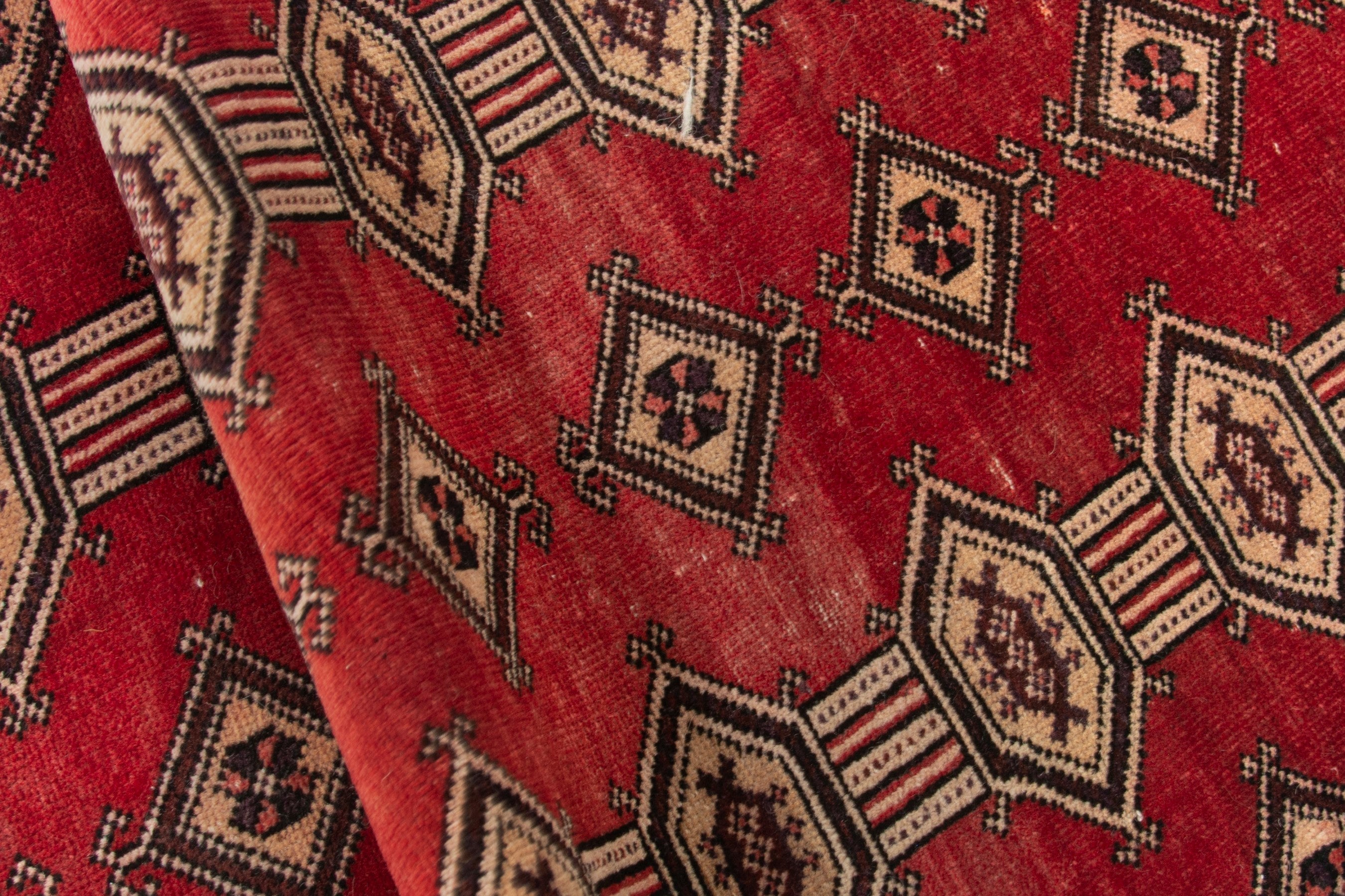 Persian Baluch accent rug in deep red and cream, view 12 of 16