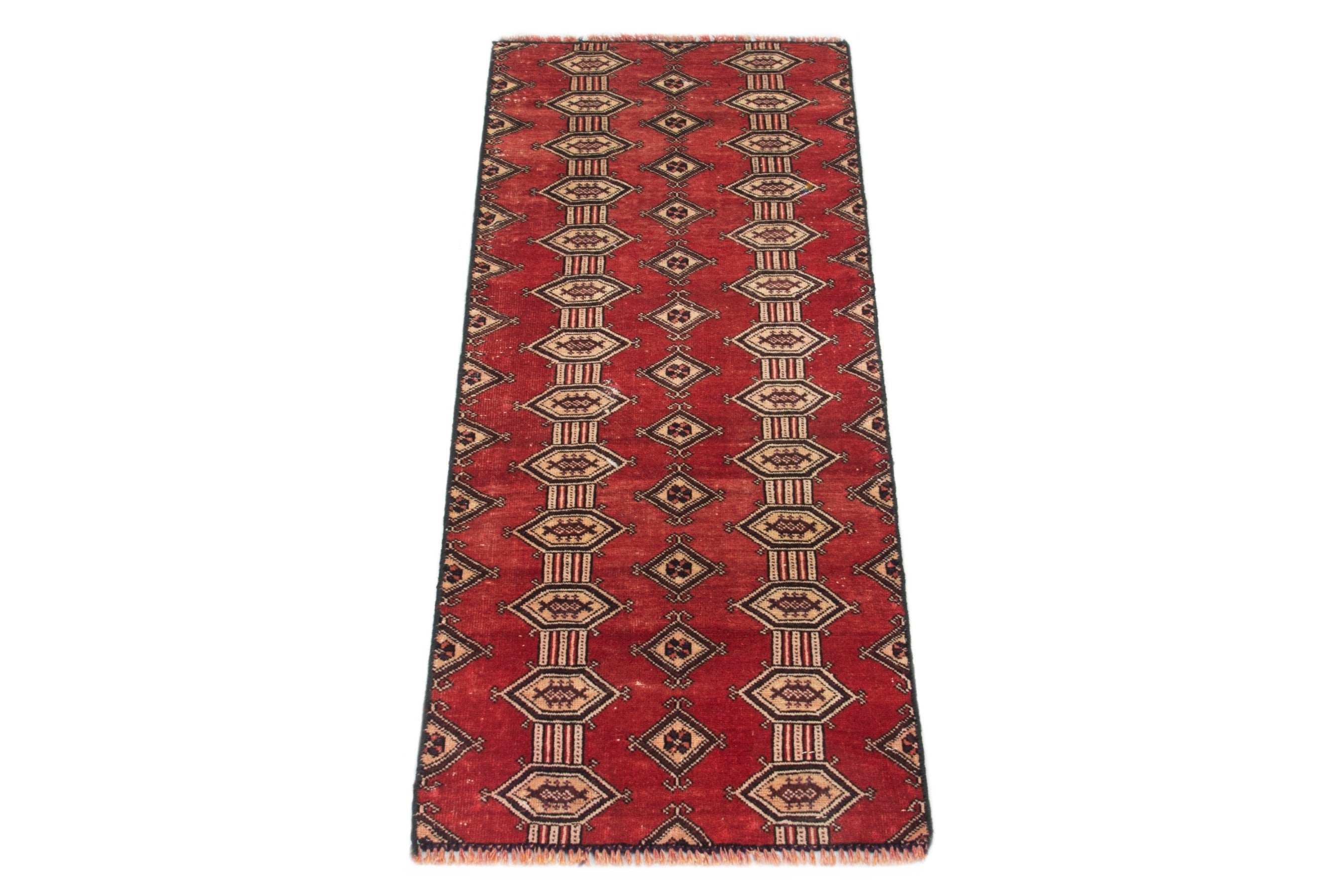 Persian Baluch accent rug in deep red and cream, view 2 of 16