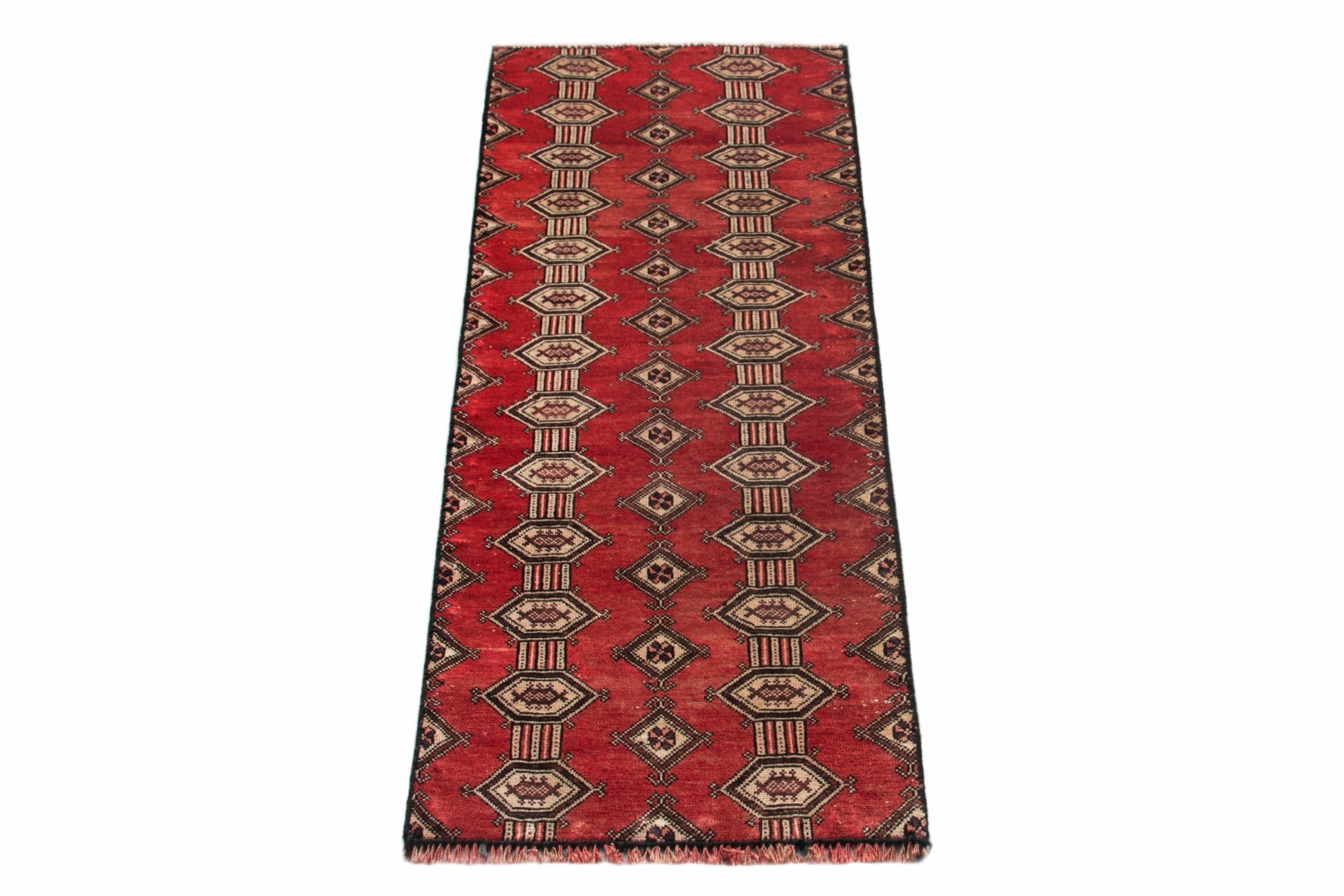 Persian Baluch accent rug in deep red and cream, view 3 of 16