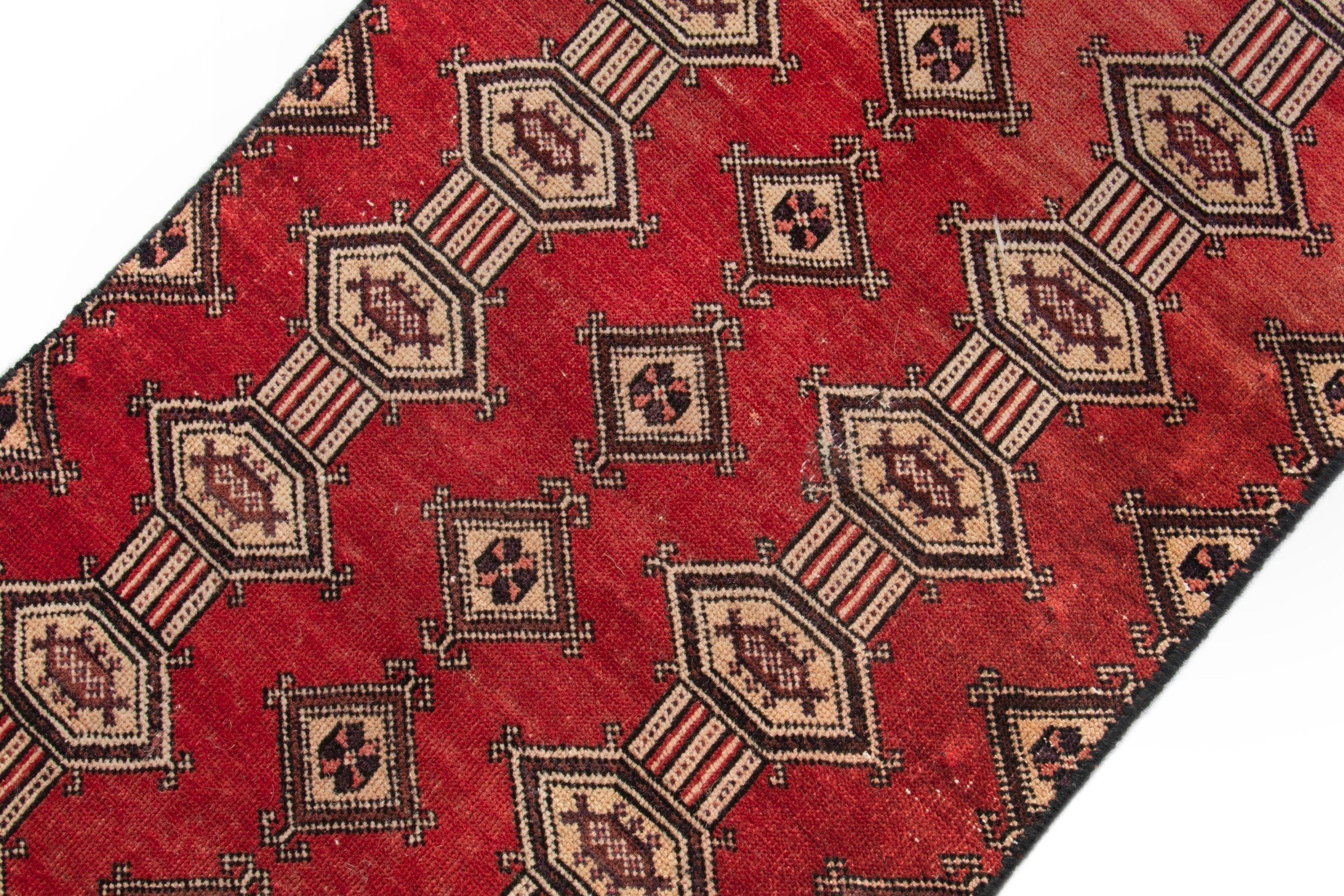 Persian Baluch accent rug in deep red and cream, view 7 of 16