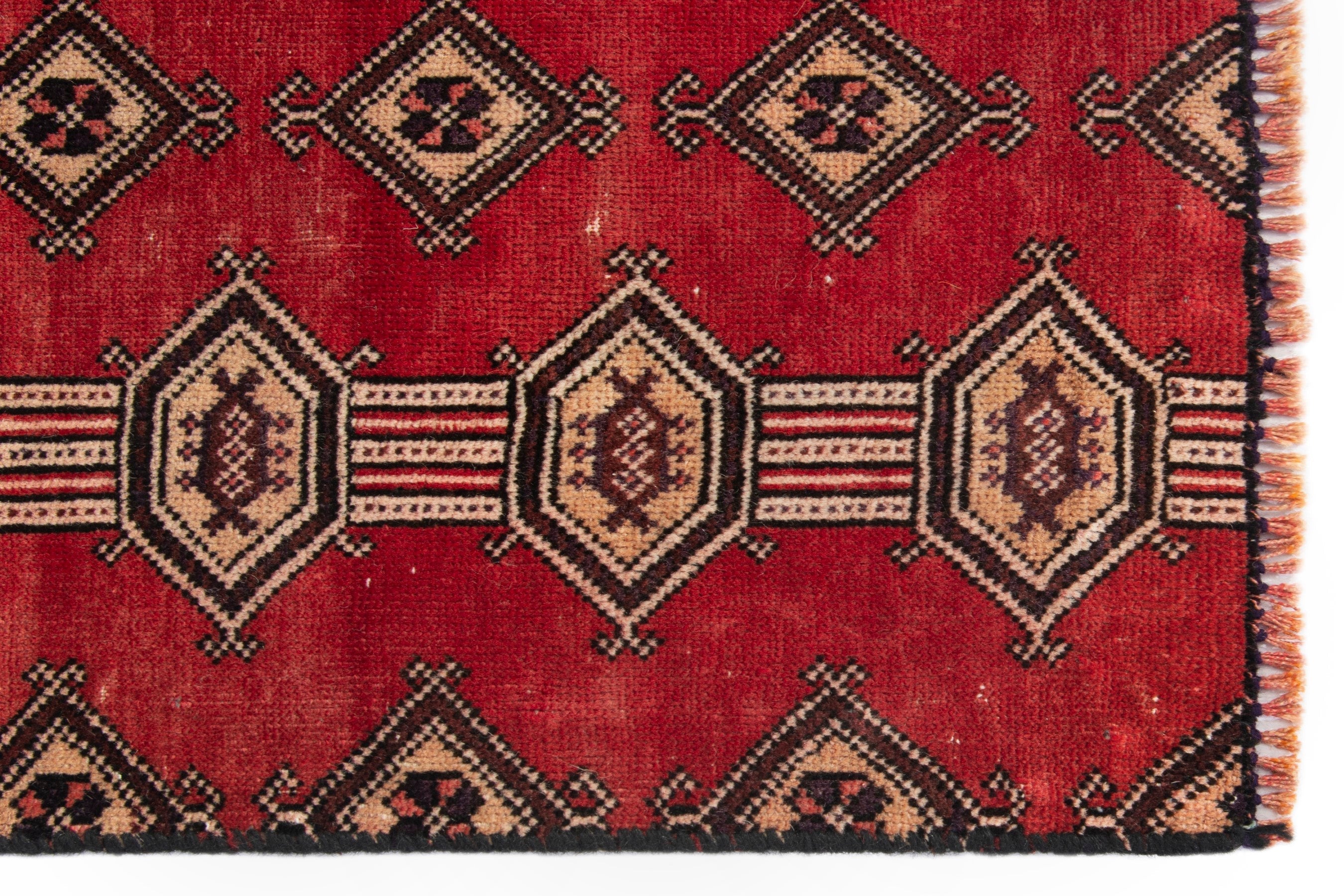 Persian Baluch accent rug in deep red and cream, view 8 of 16