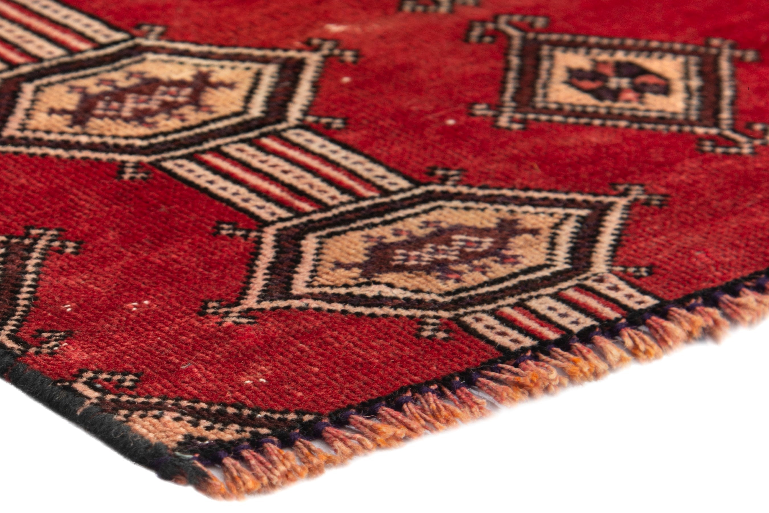 Persian Baluch accent rug in deep red and cream, view 4 of 16
